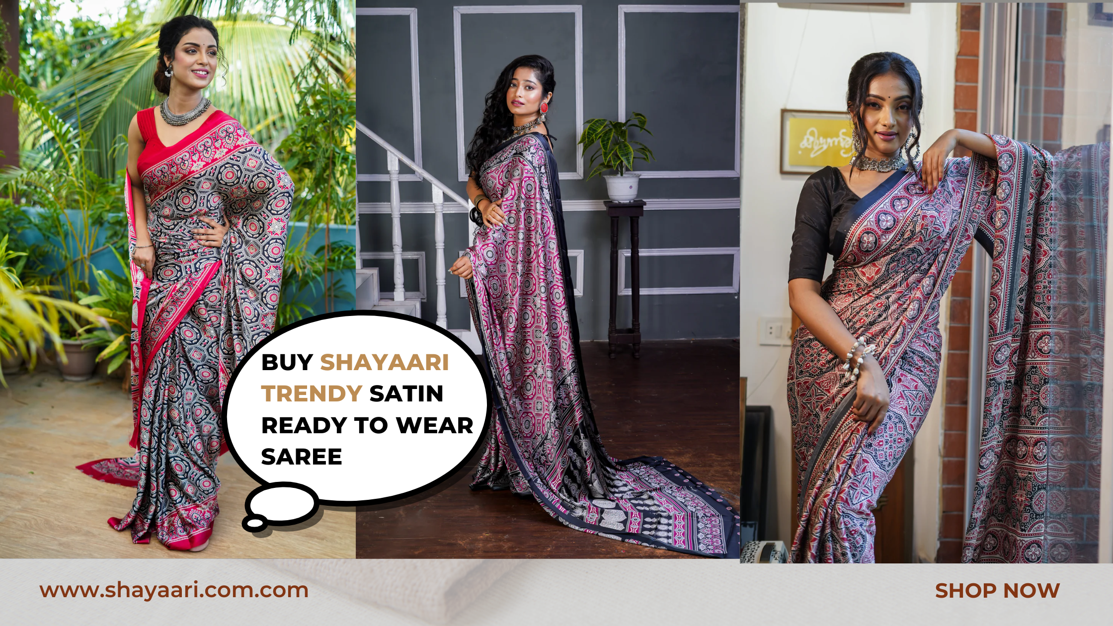 Buy Shayaari Trendy Satin Ready To Wear Saree
