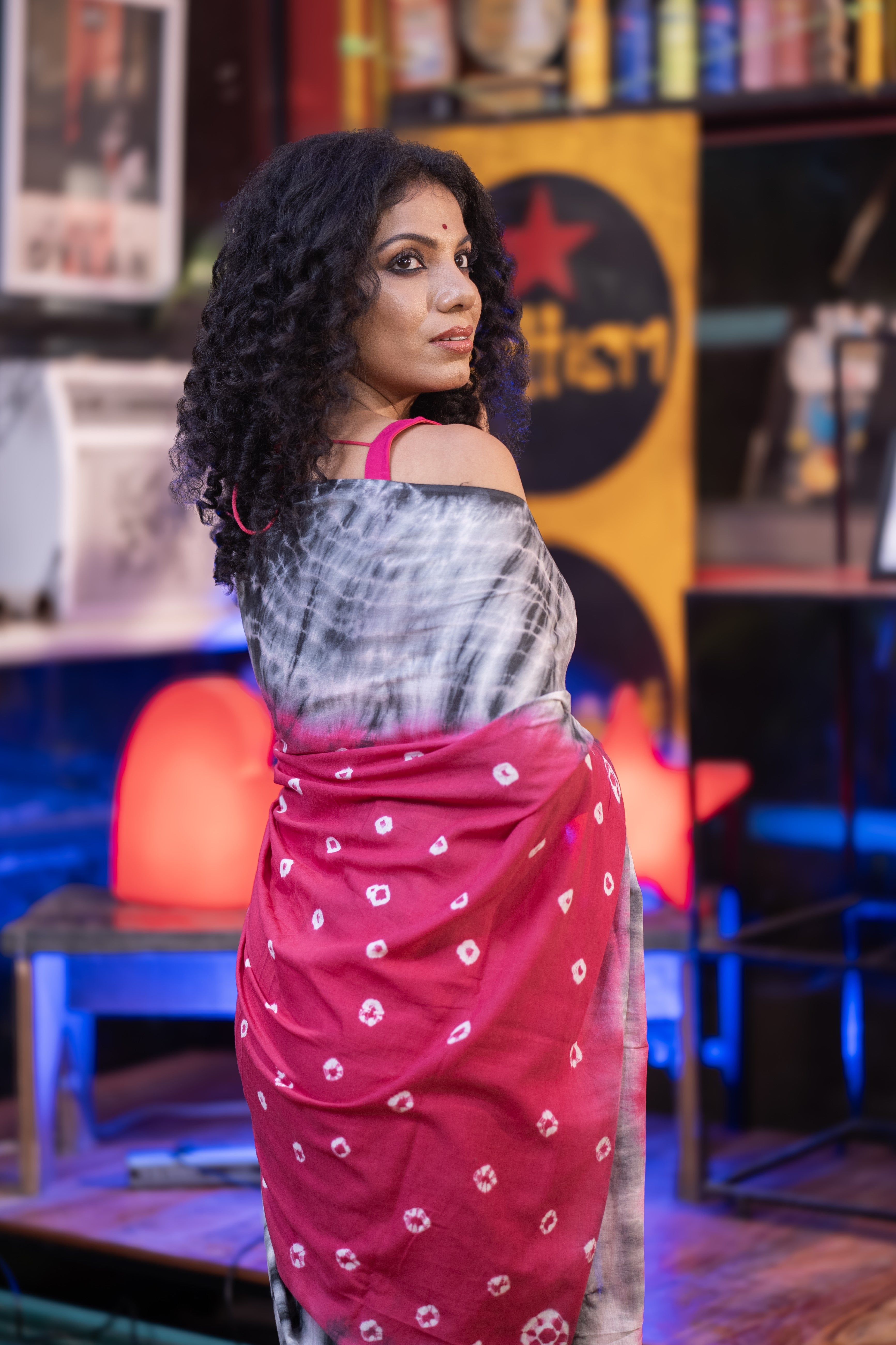 Rani Bandhani Mulmul Cotton Saree with blouse piece