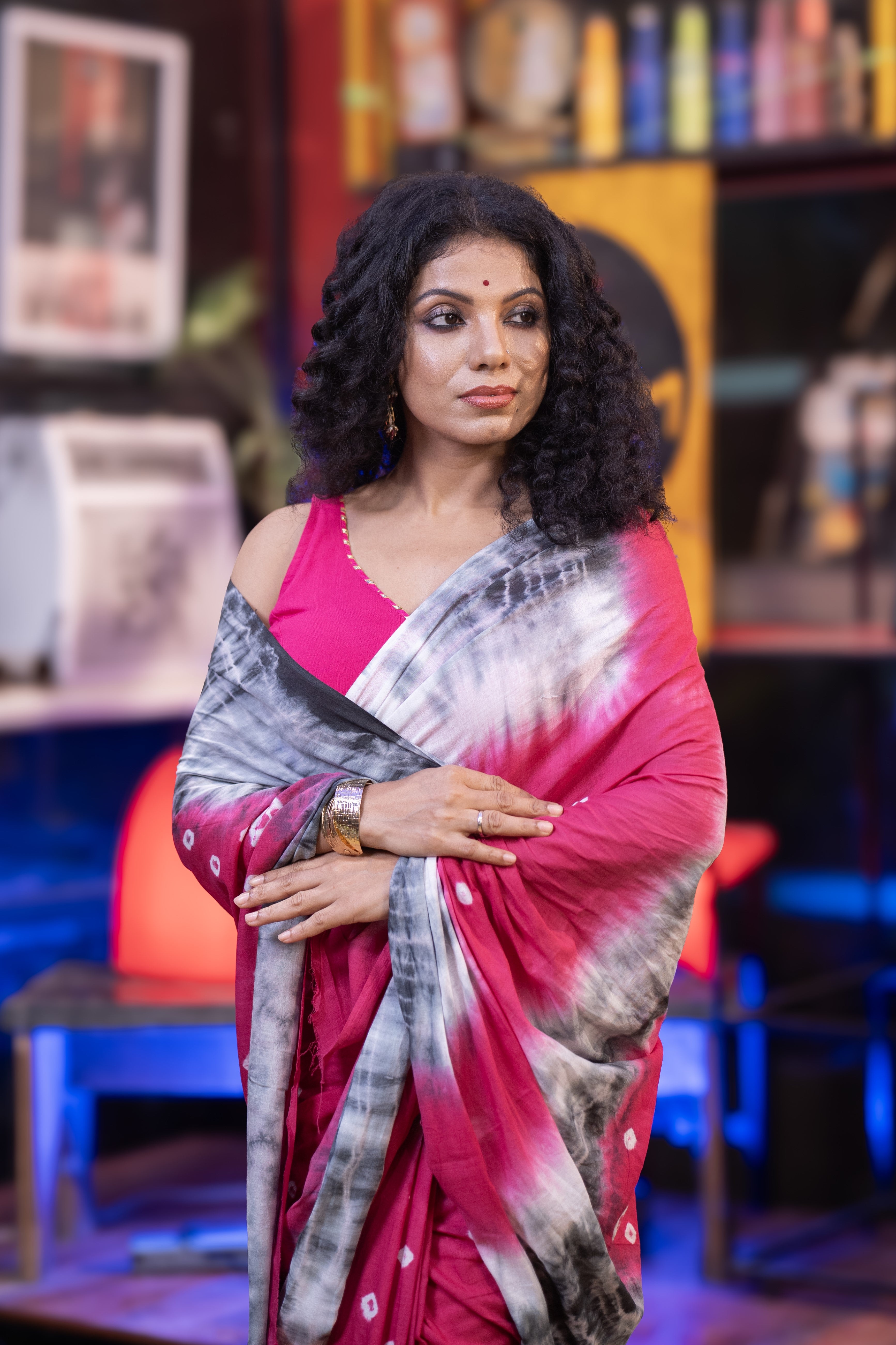 Rani Bandhani Mulmul Cotton Saree with blouse piece