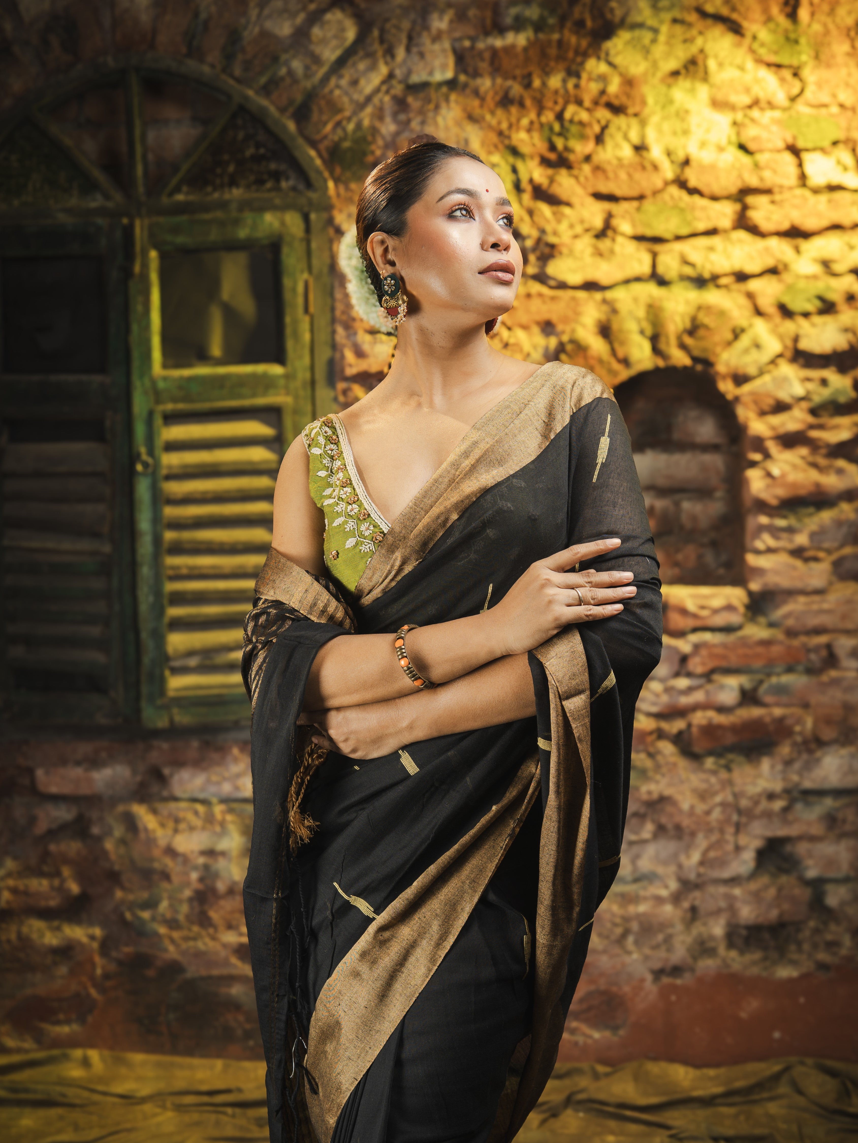 Black Handwoven Pure Cotton Saree