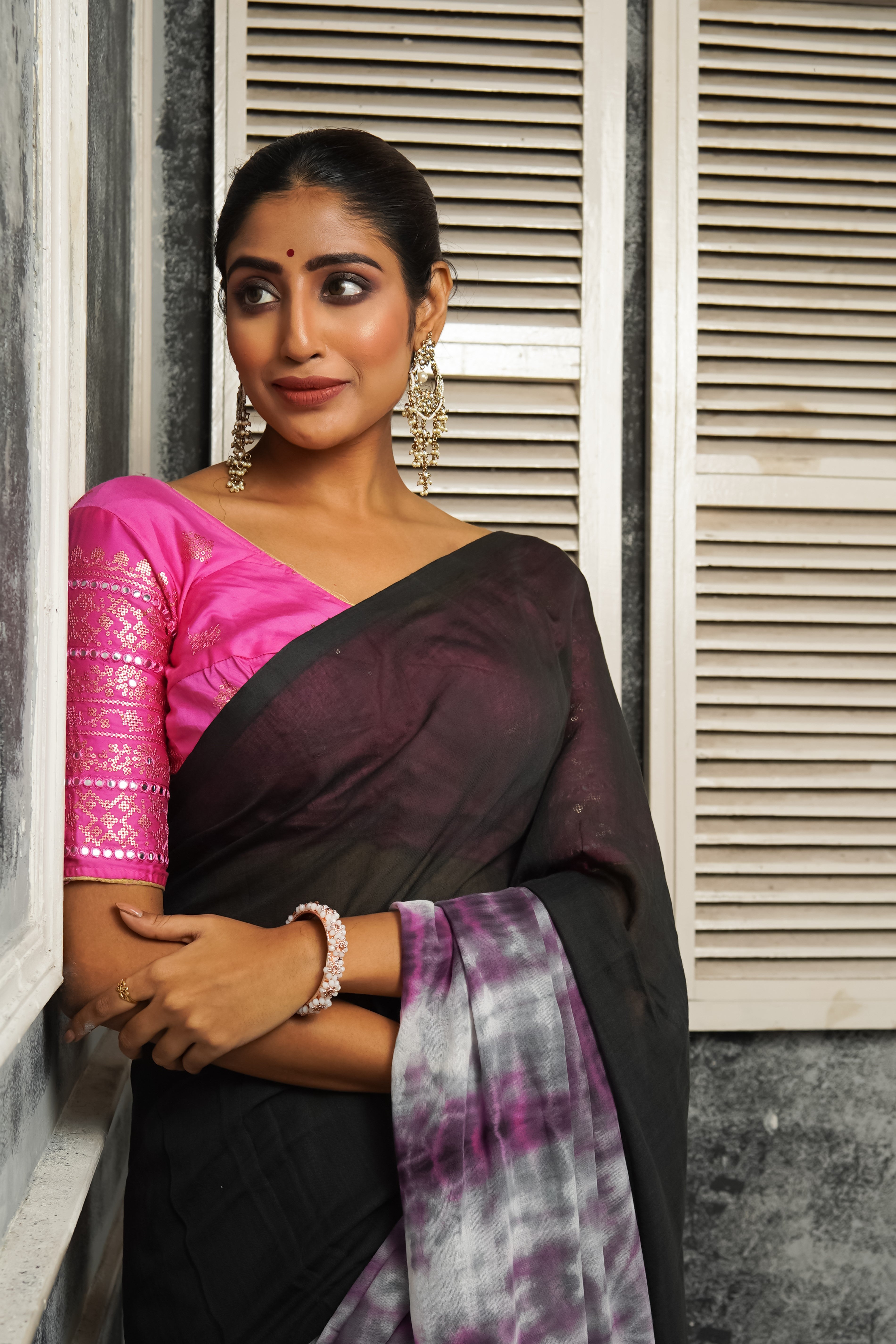 Ragini Black Multi Shibori Mul Mul Cotton Saree