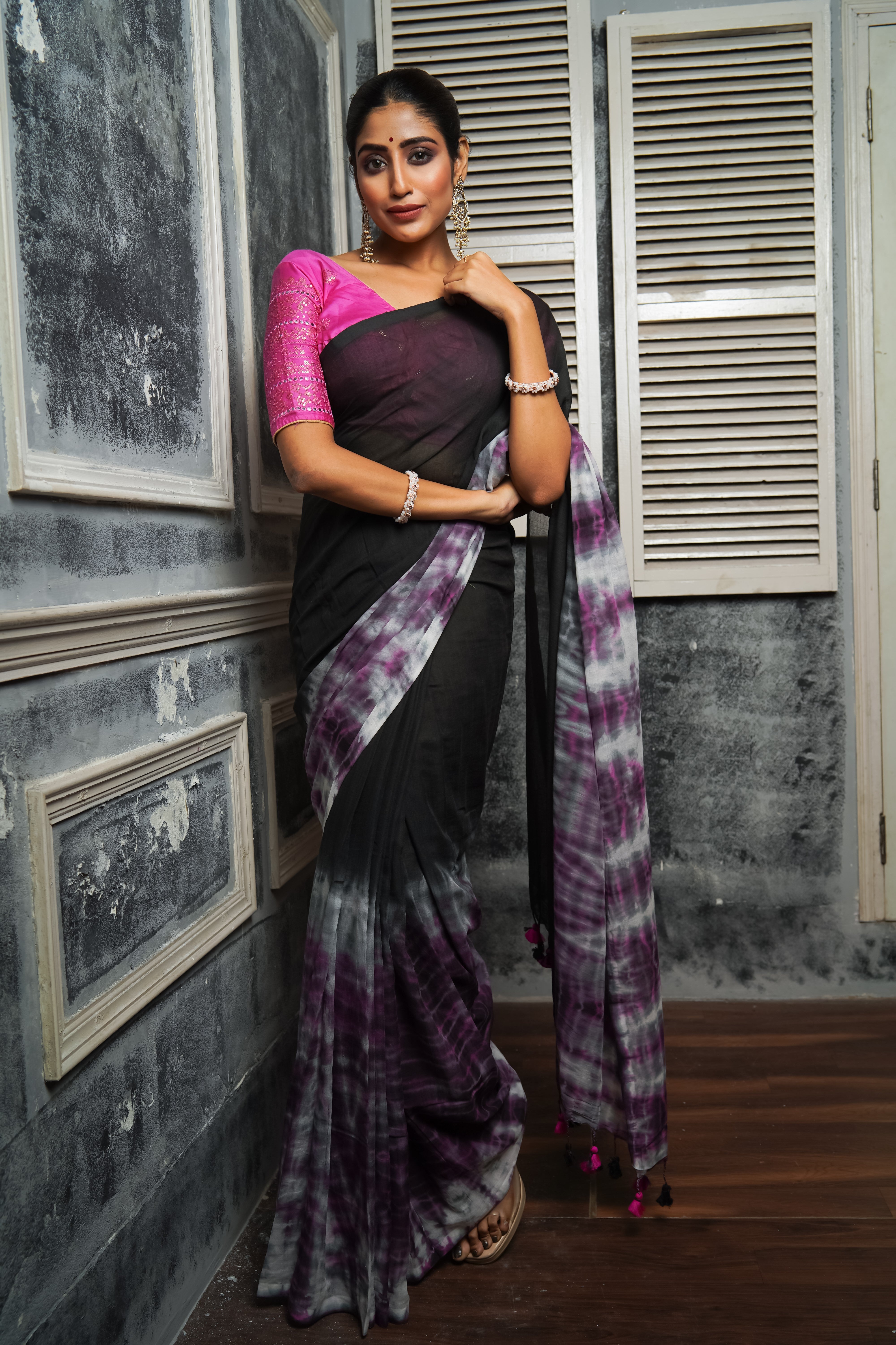 Ragini Black Multi Shibori Mul Mul Cotton Saree