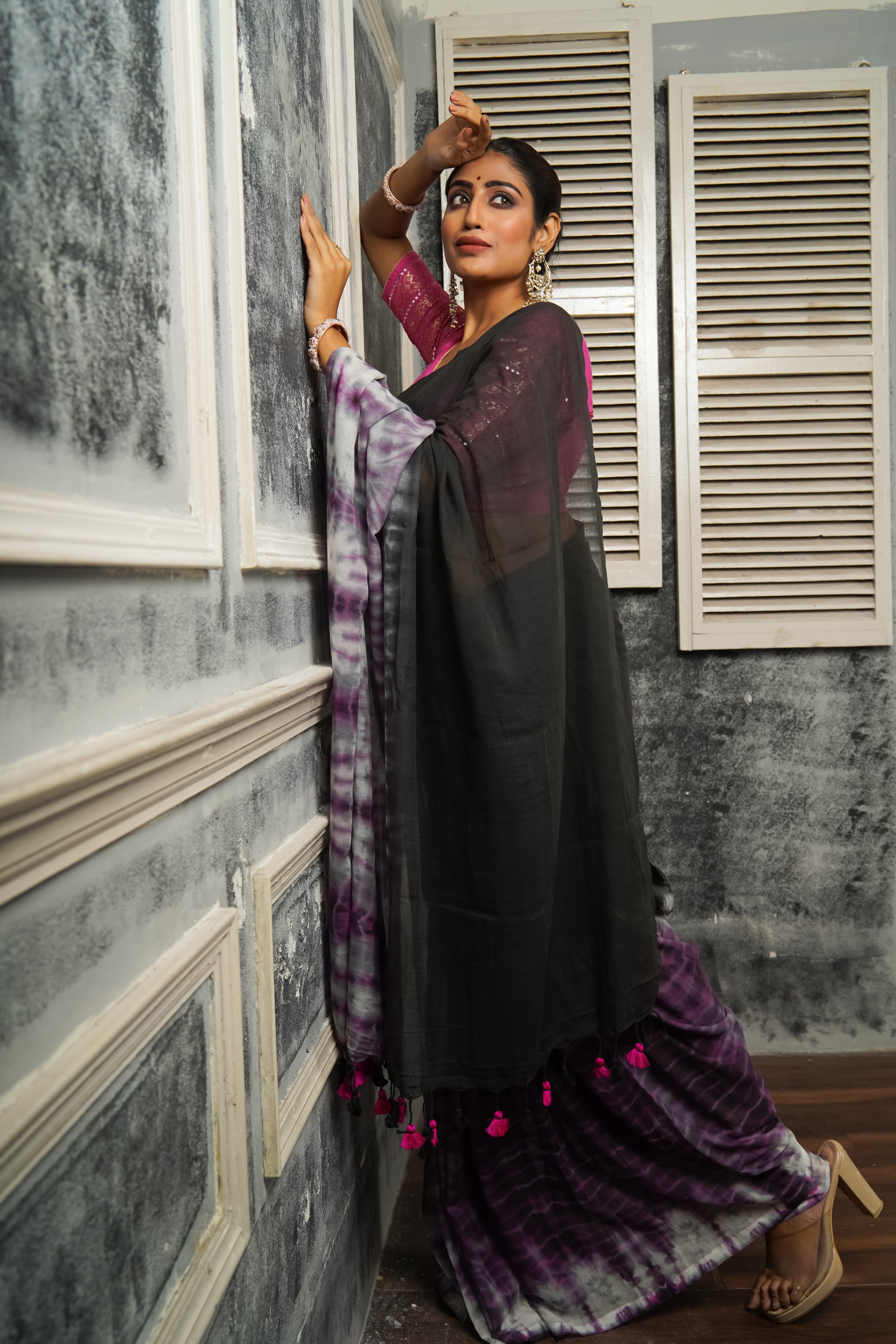 Ragini Black Multi Shibori Mul Mul Cotton Saree