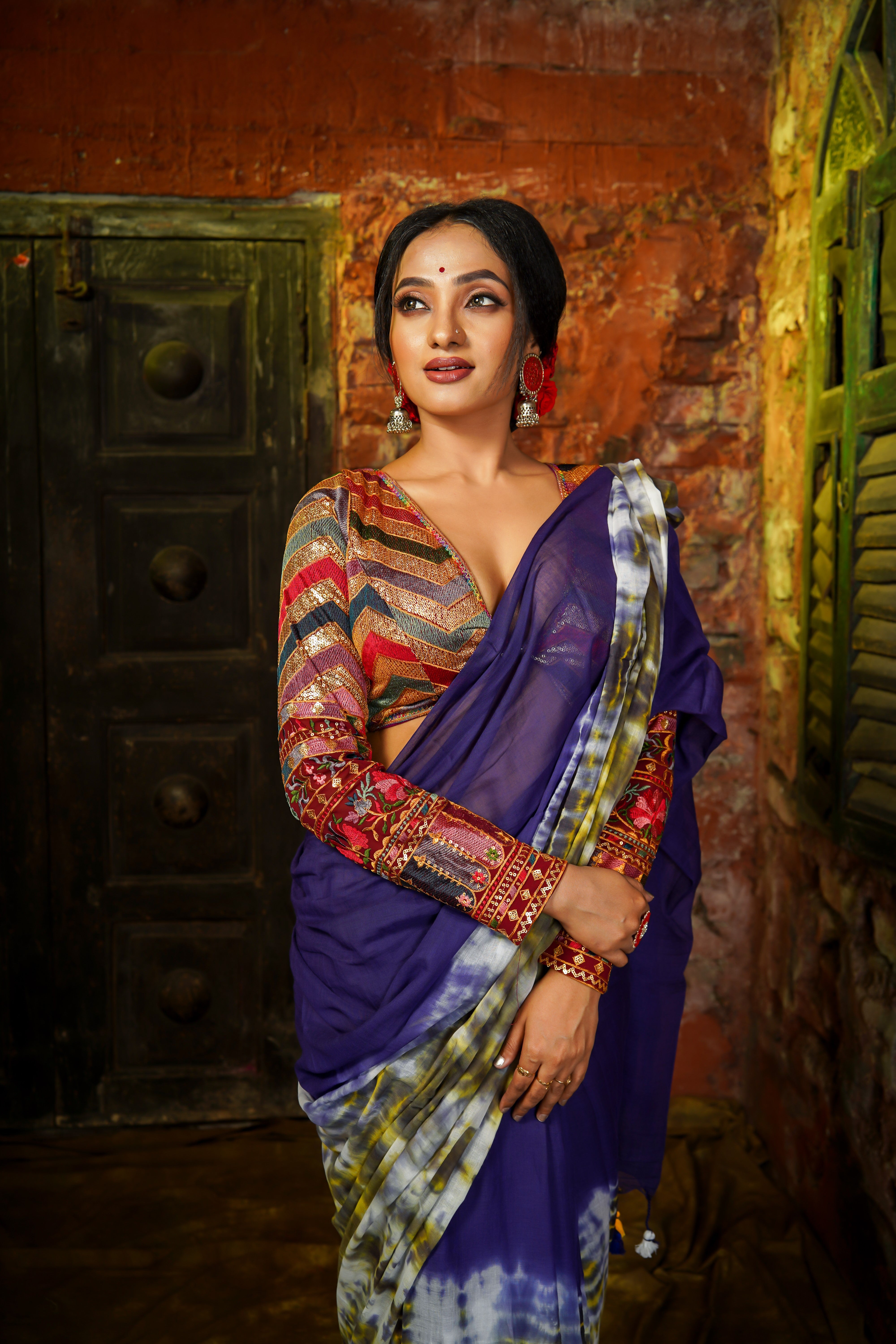 NeelRagini Blue Multi Shibori Mul Cotton Saree
