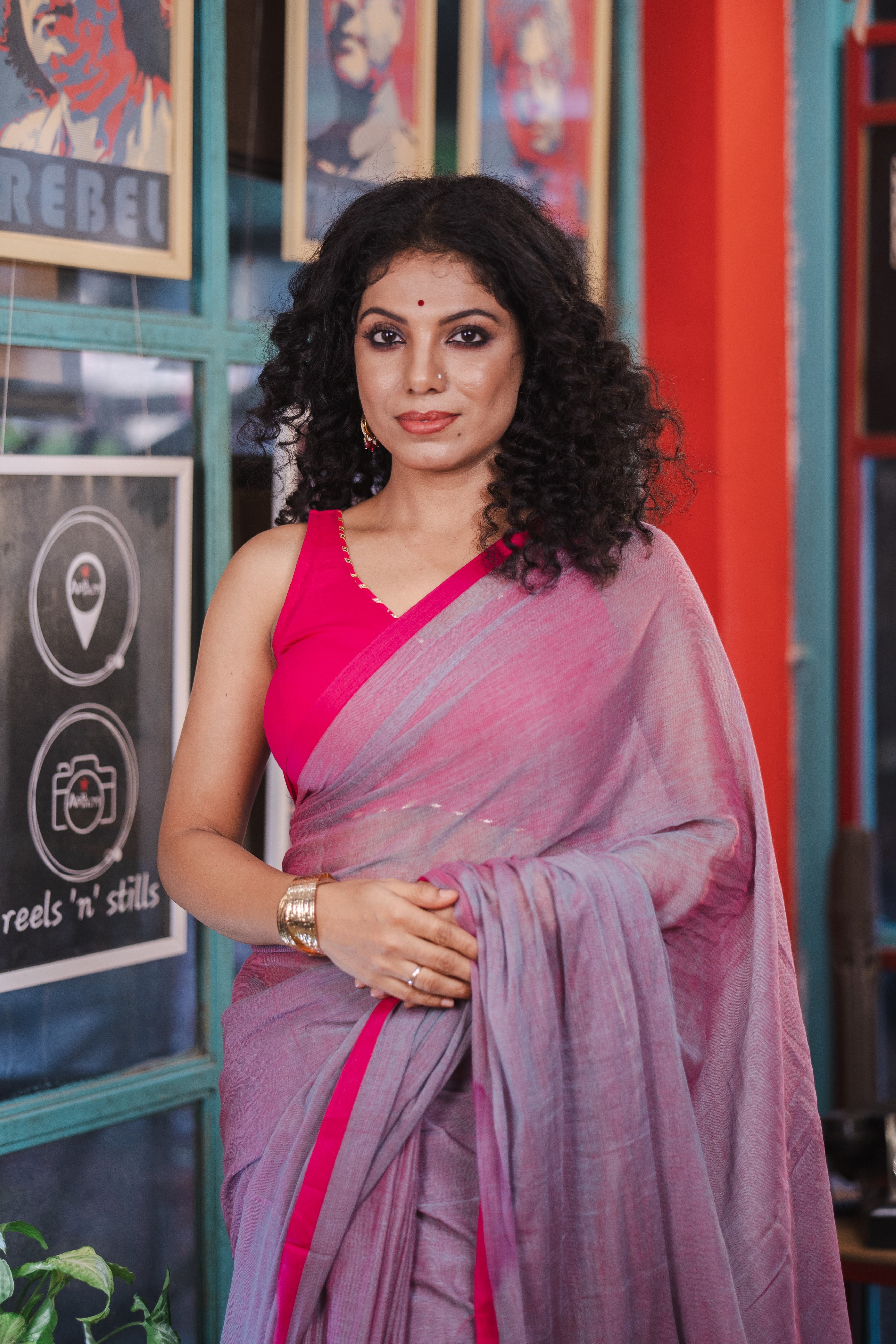 Chinese violet Pure Mulmul Cotton Saree with blouse piece