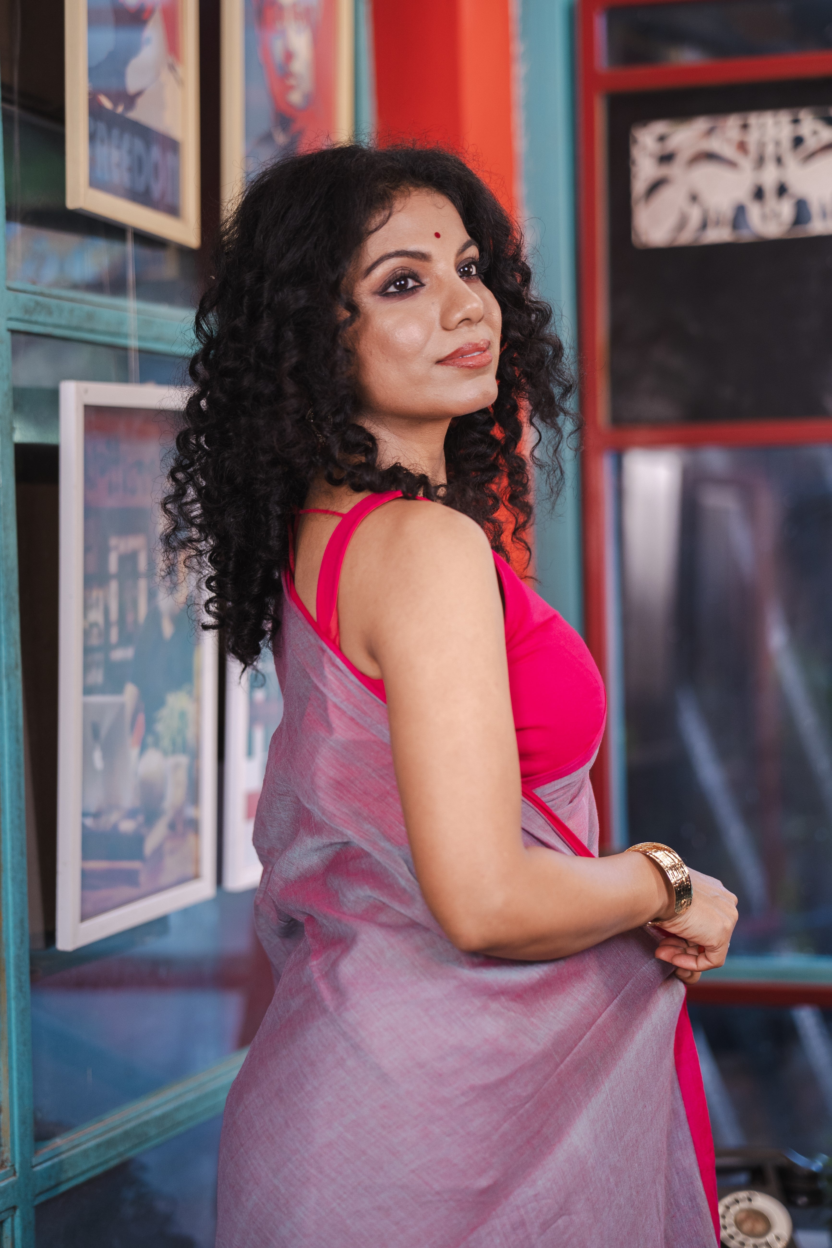 Chinese violet Pure Mulmul Cotton Saree with blouse piece