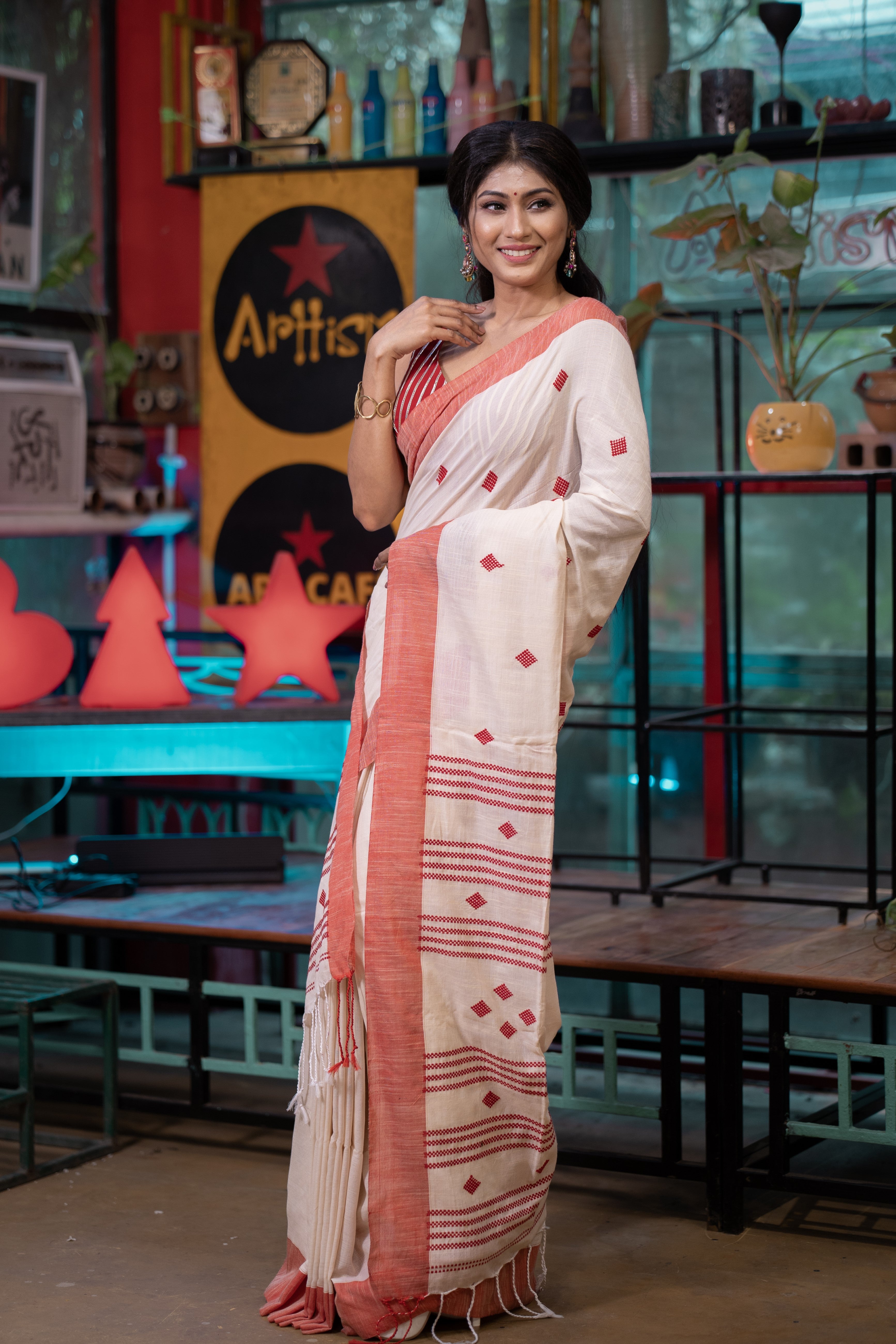 Handloom Pure Cotton Sarees- Cream