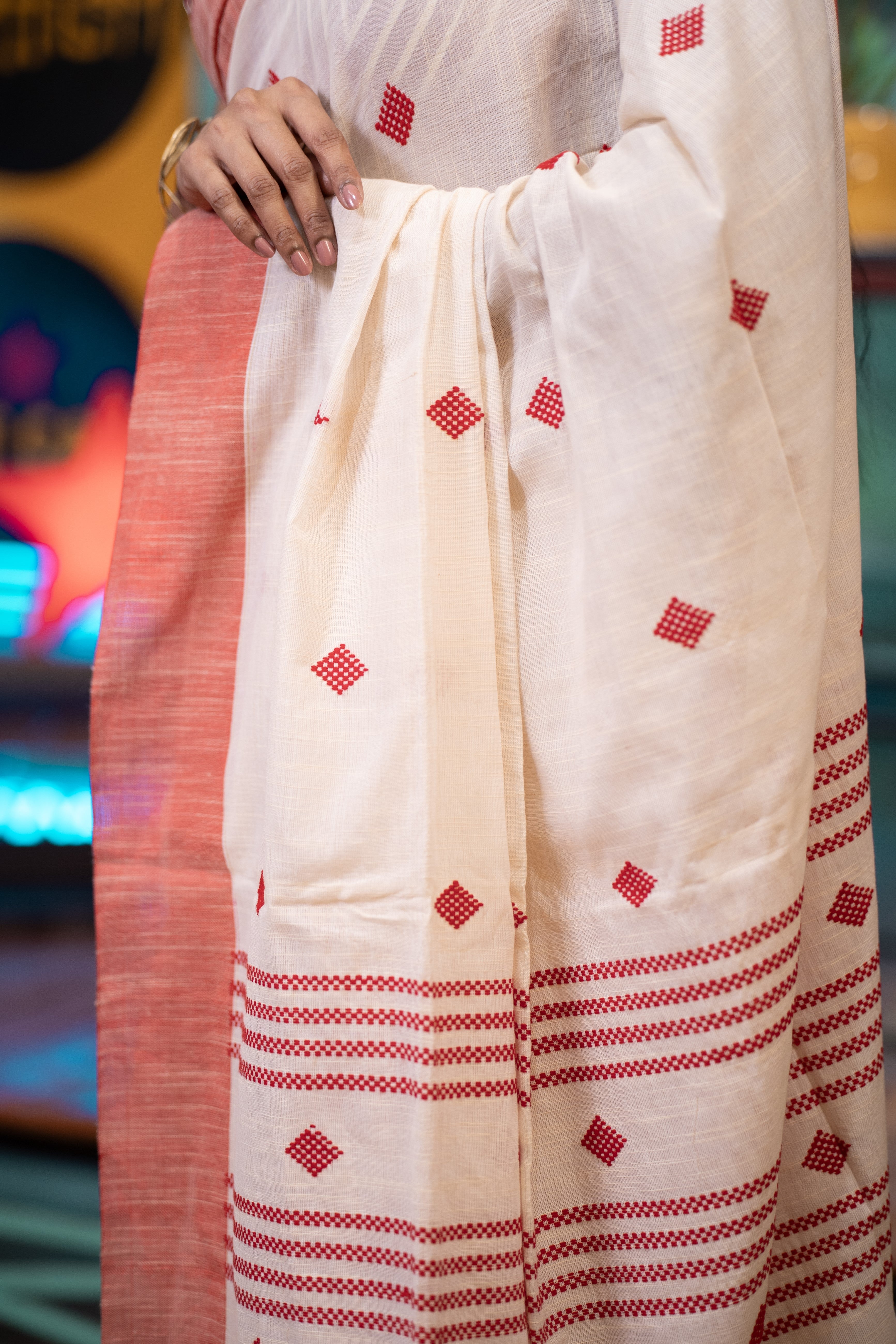 Handloom Pure Cotton Sarees- Cream