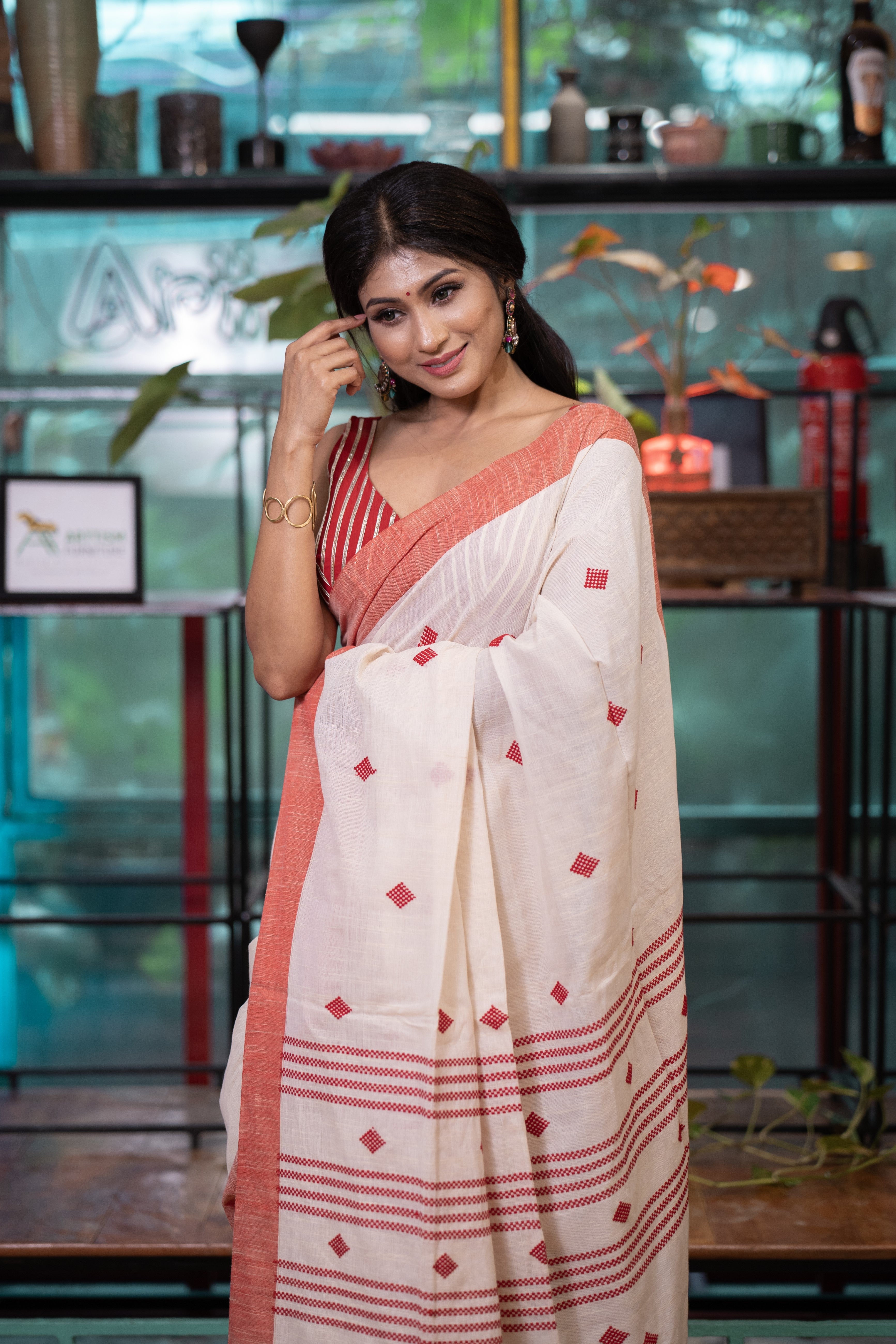 Handloom Pure Cotton Sarees- Cream