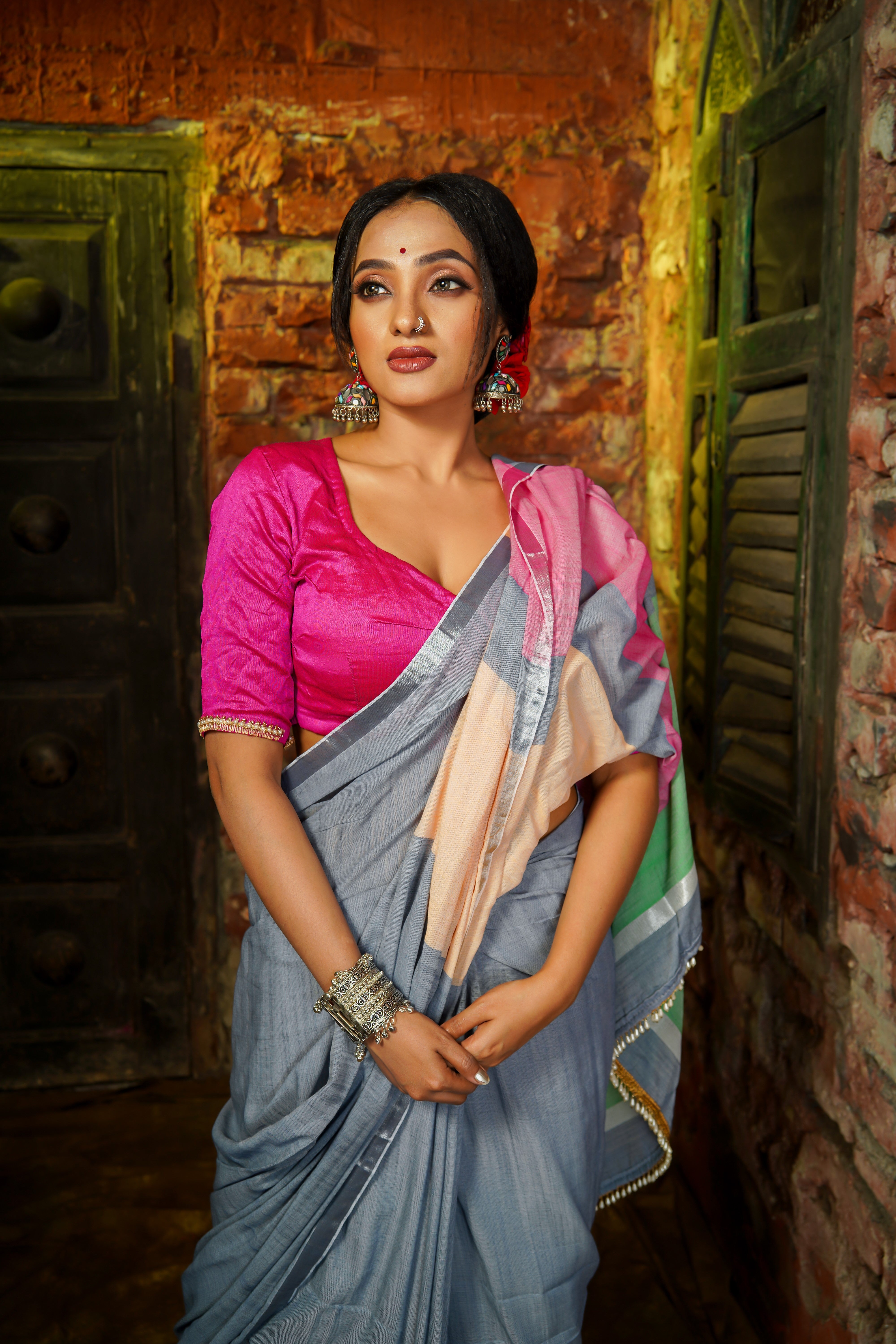 Grey Premium soft Cotton Saree