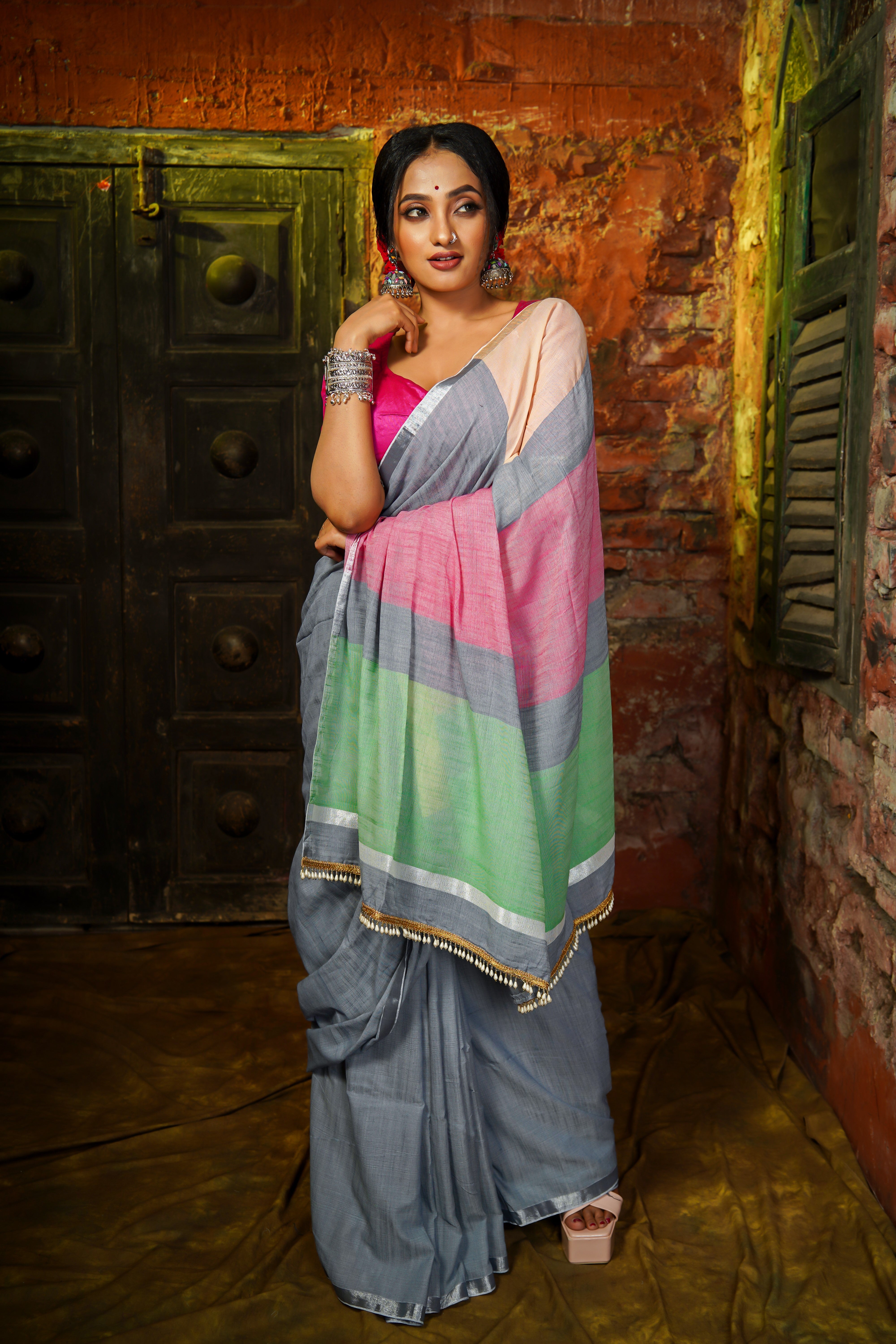 Grey Premium soft Cotton Saree