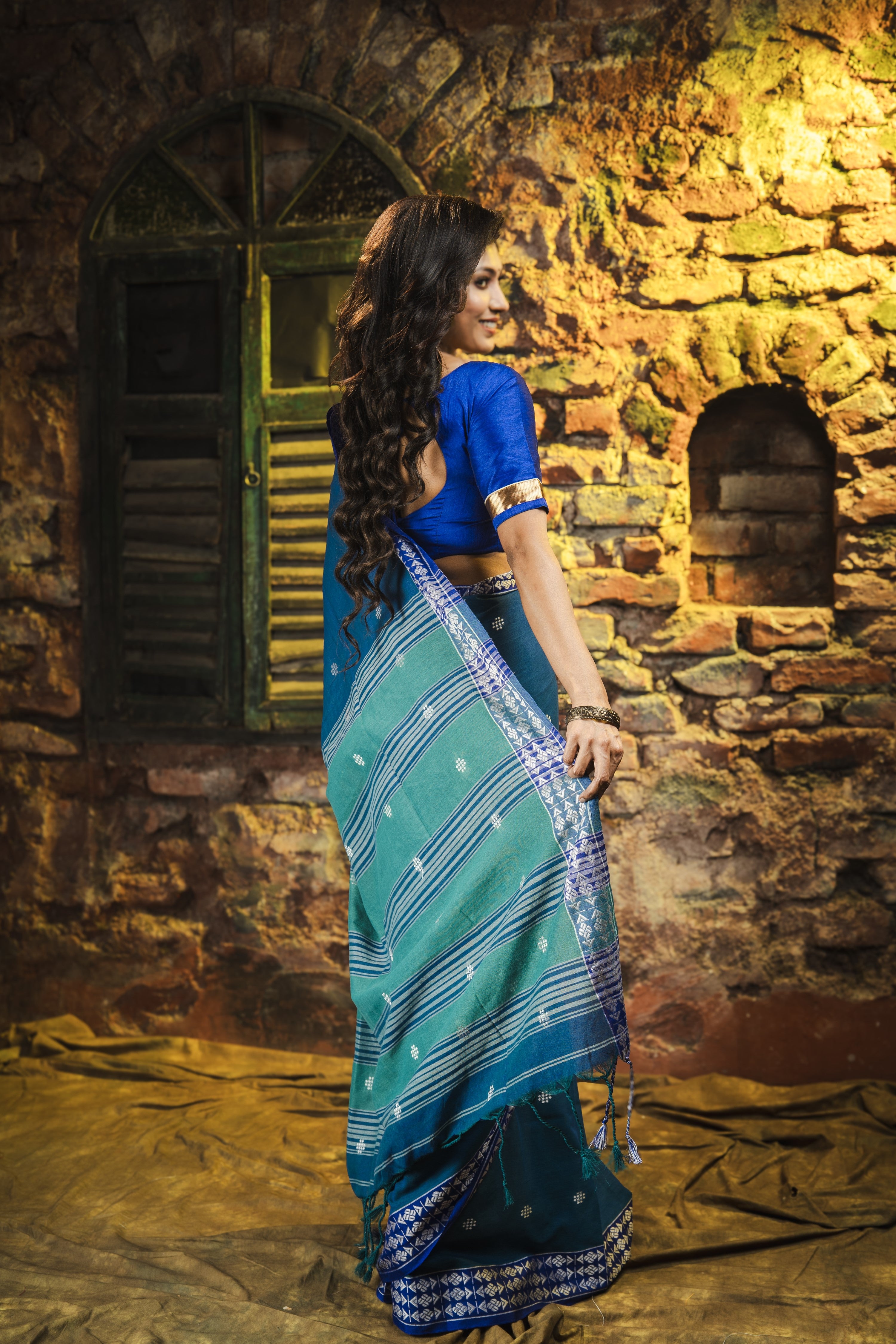 Handwoven Pure Cotton Saree- Classic Blue