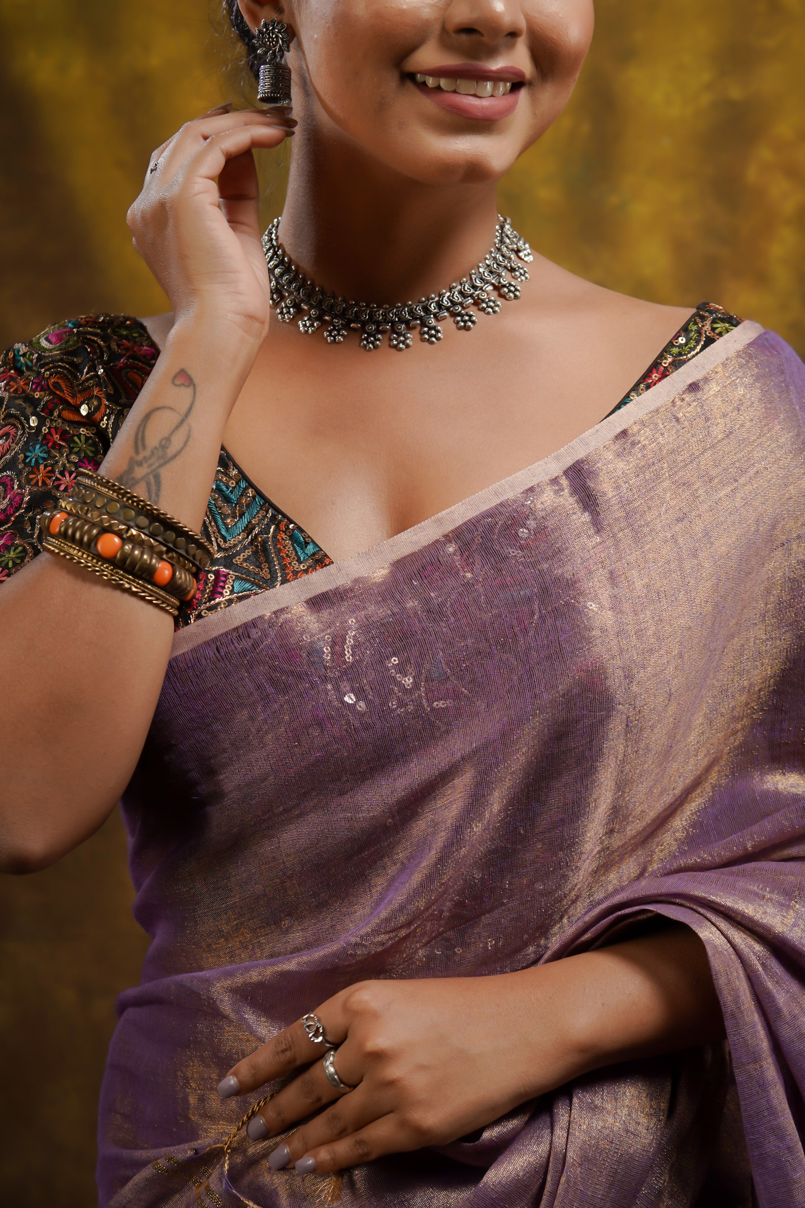 Heather Purple Dual Tone Pure Tissue Linen Saree