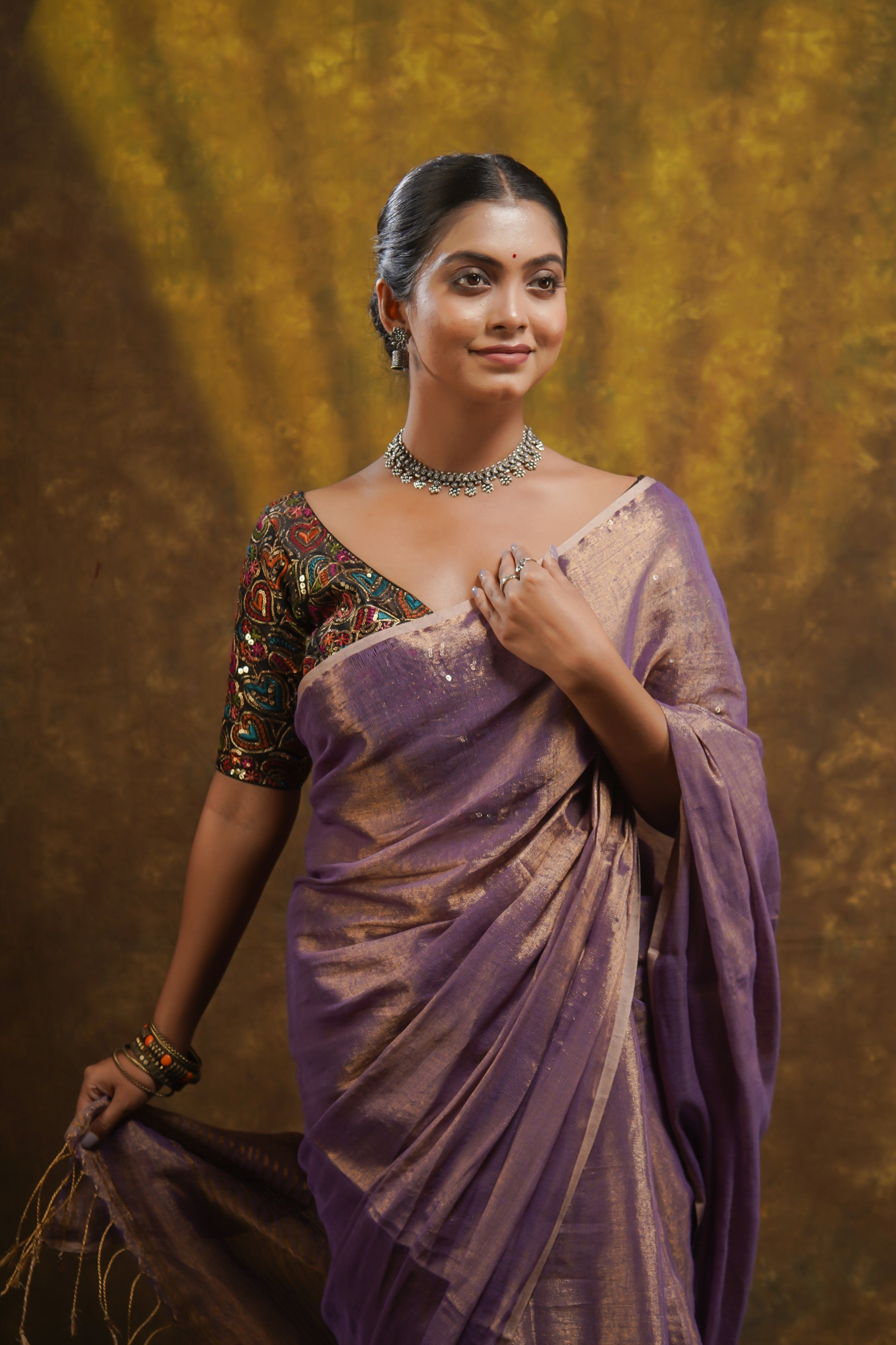 Heather Purple Dual Tone Pure Tissue Linen Saree