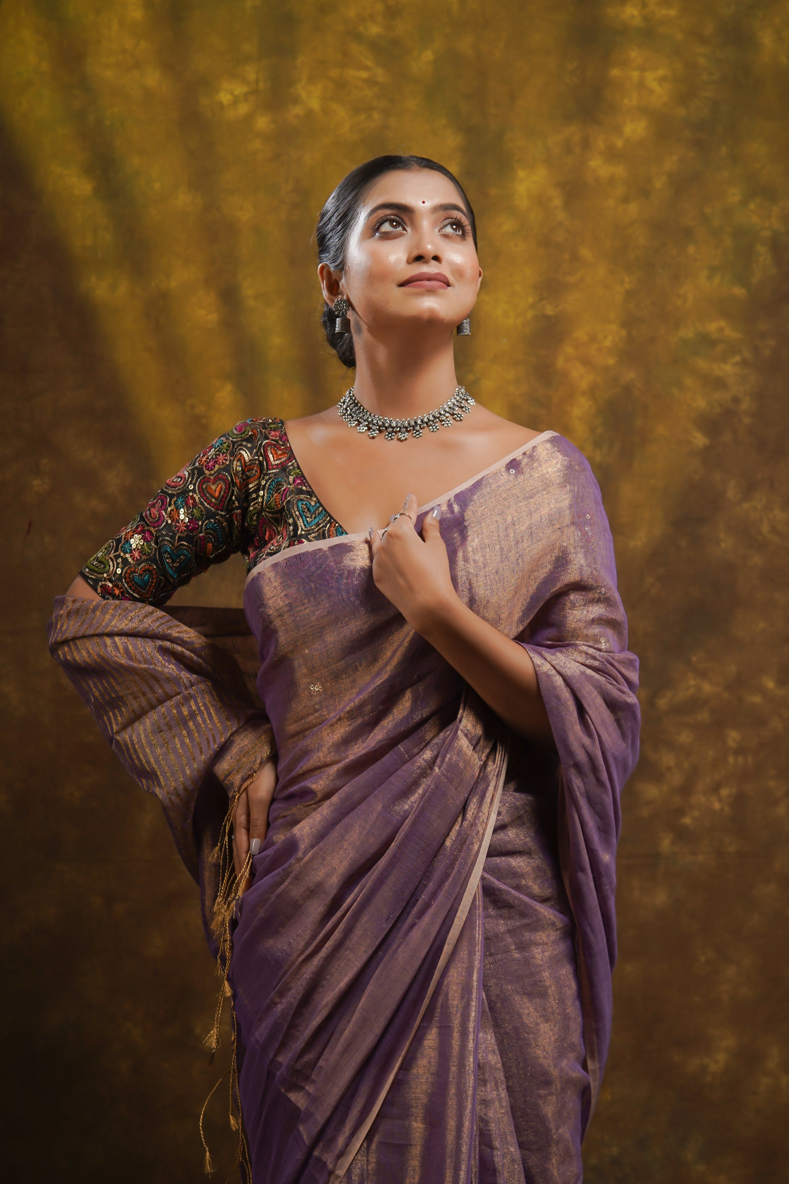 Heather Purple Dual Tone Pure Tissue Linen Saree