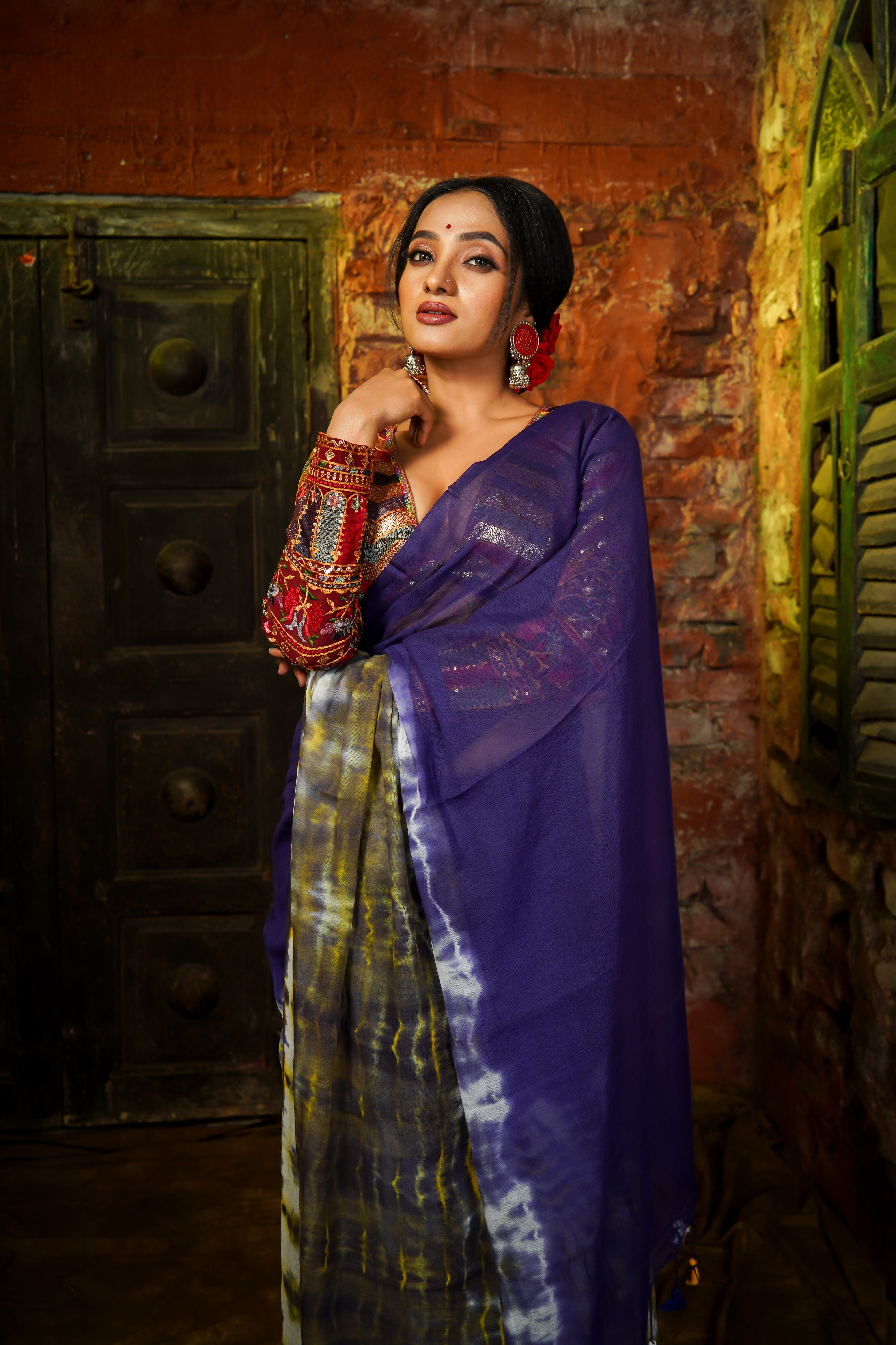 NeelRagini Blue Multi Shibori Mul Cotton Saree