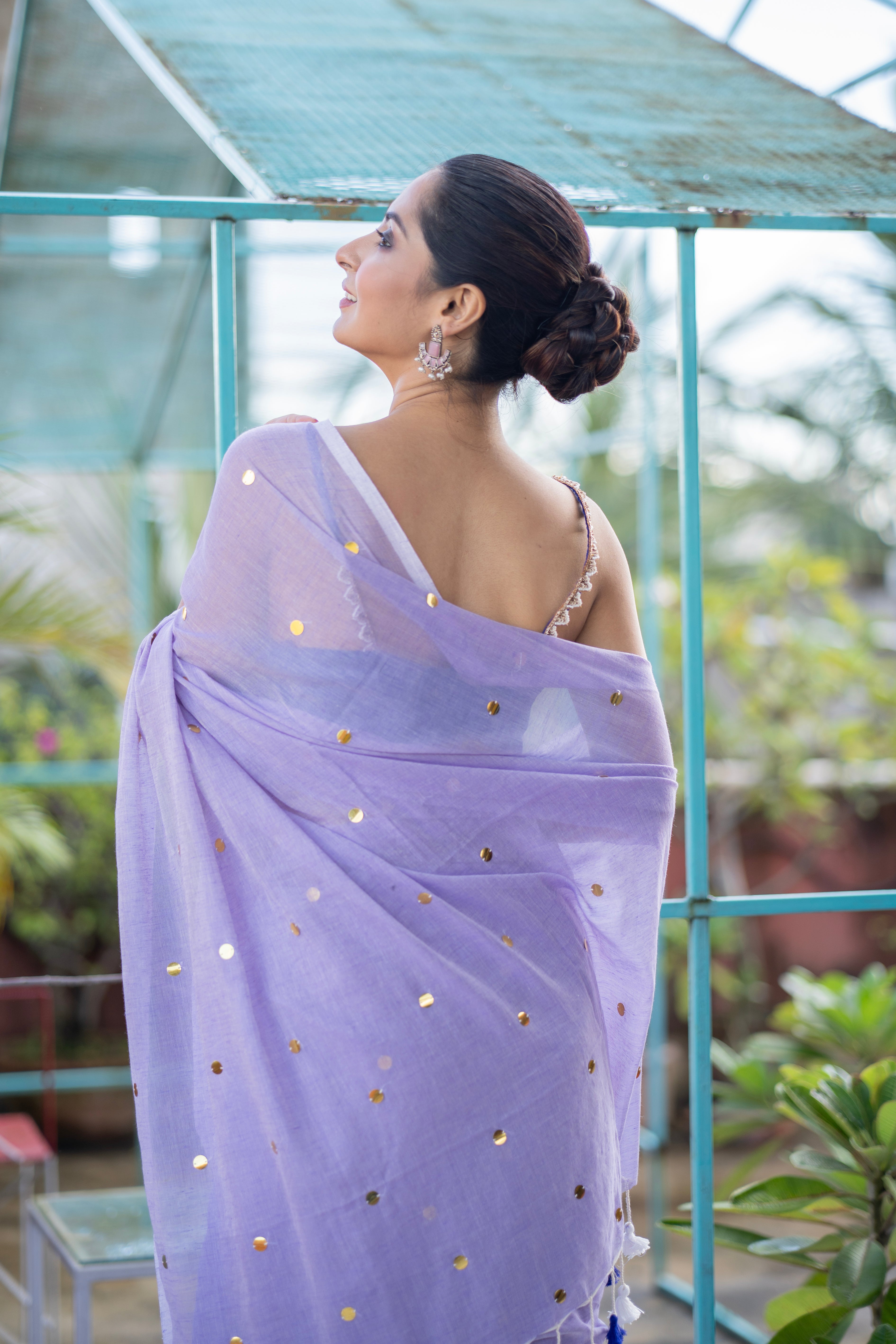 Lavender Mul Mul Cotton Saree with Ginni Work