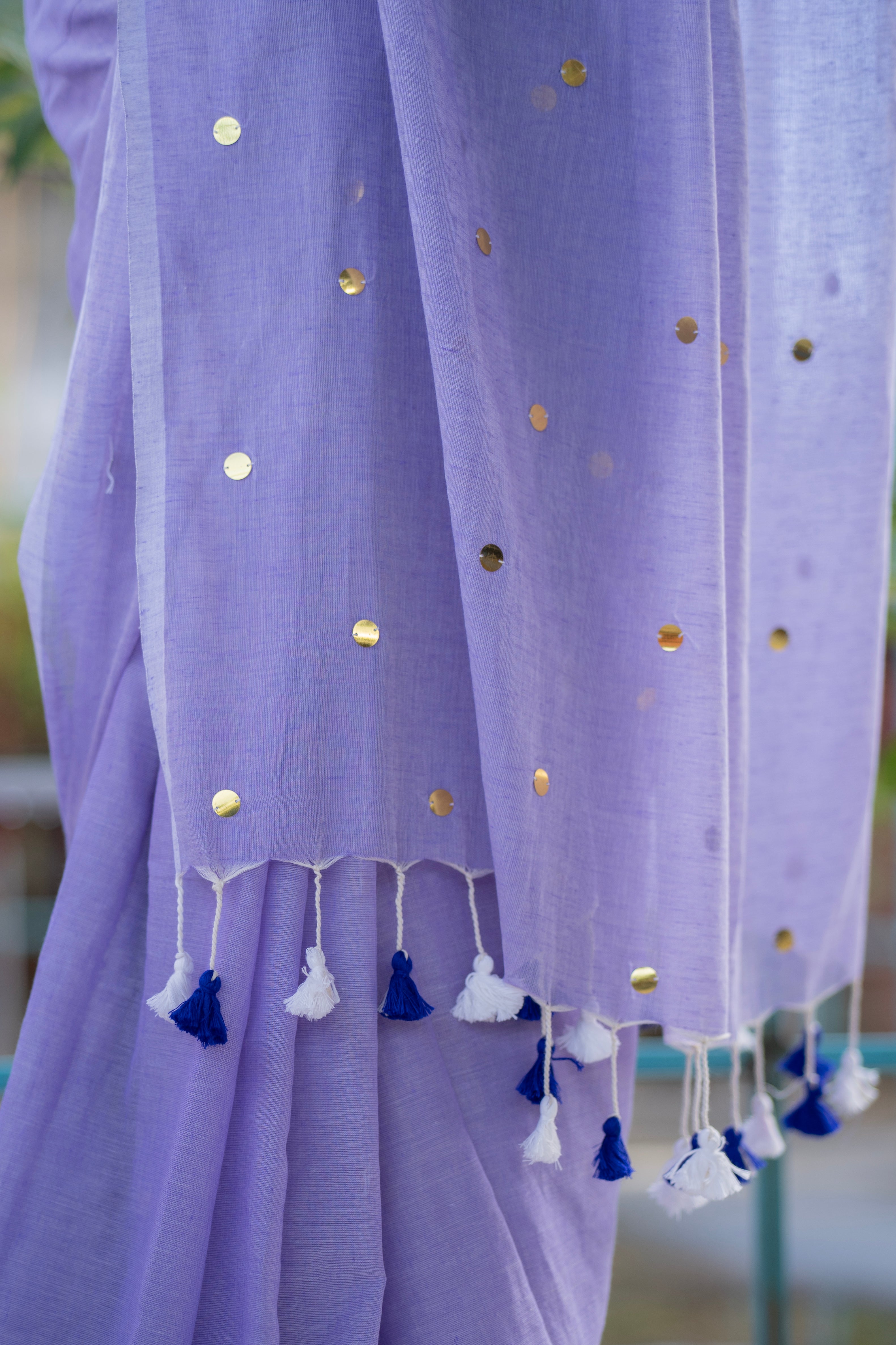 Lavender Mul Mul Cotton Saree with Ginni Work