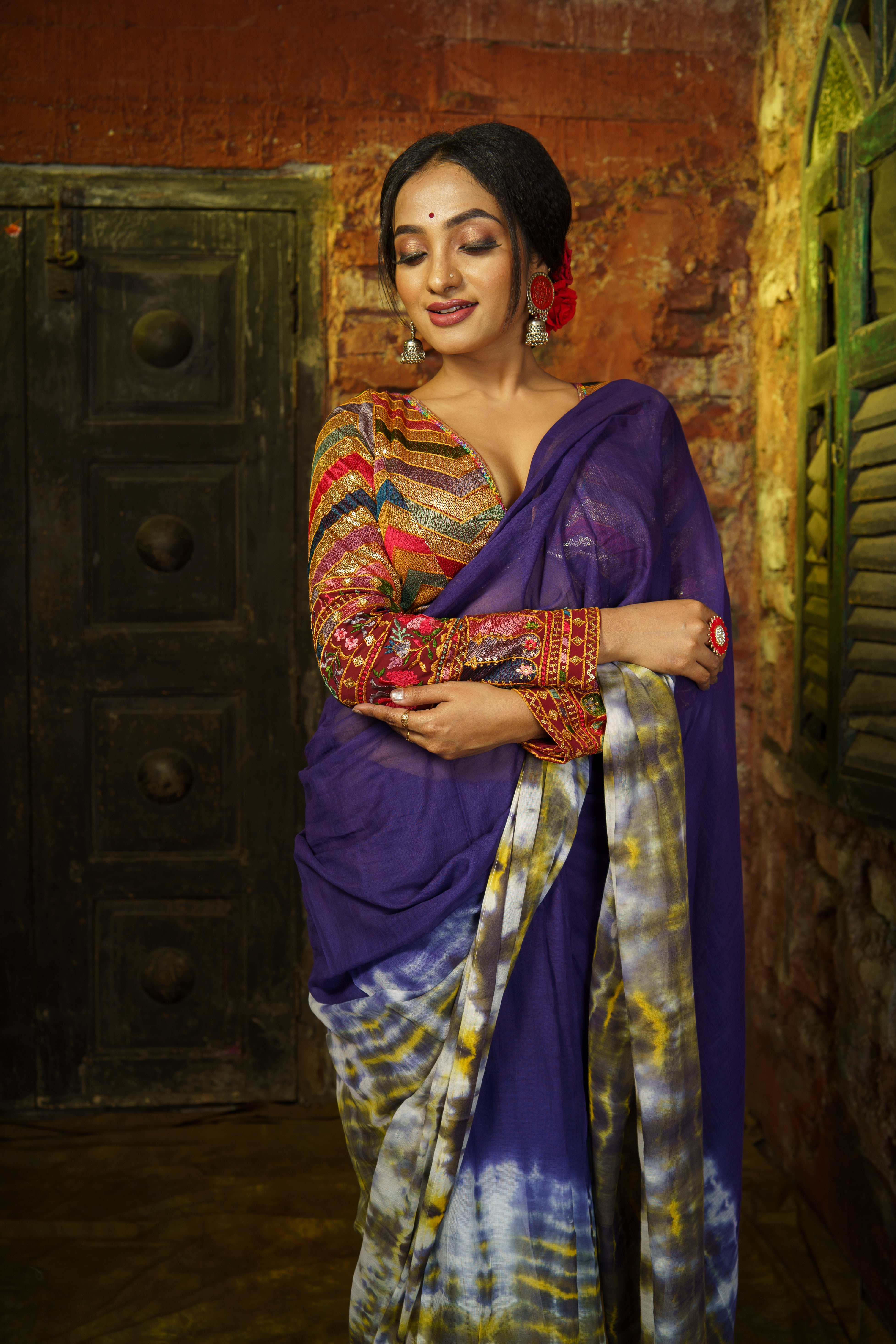 NeelRagini Blue Multi Shibori Mul Cotton Saree