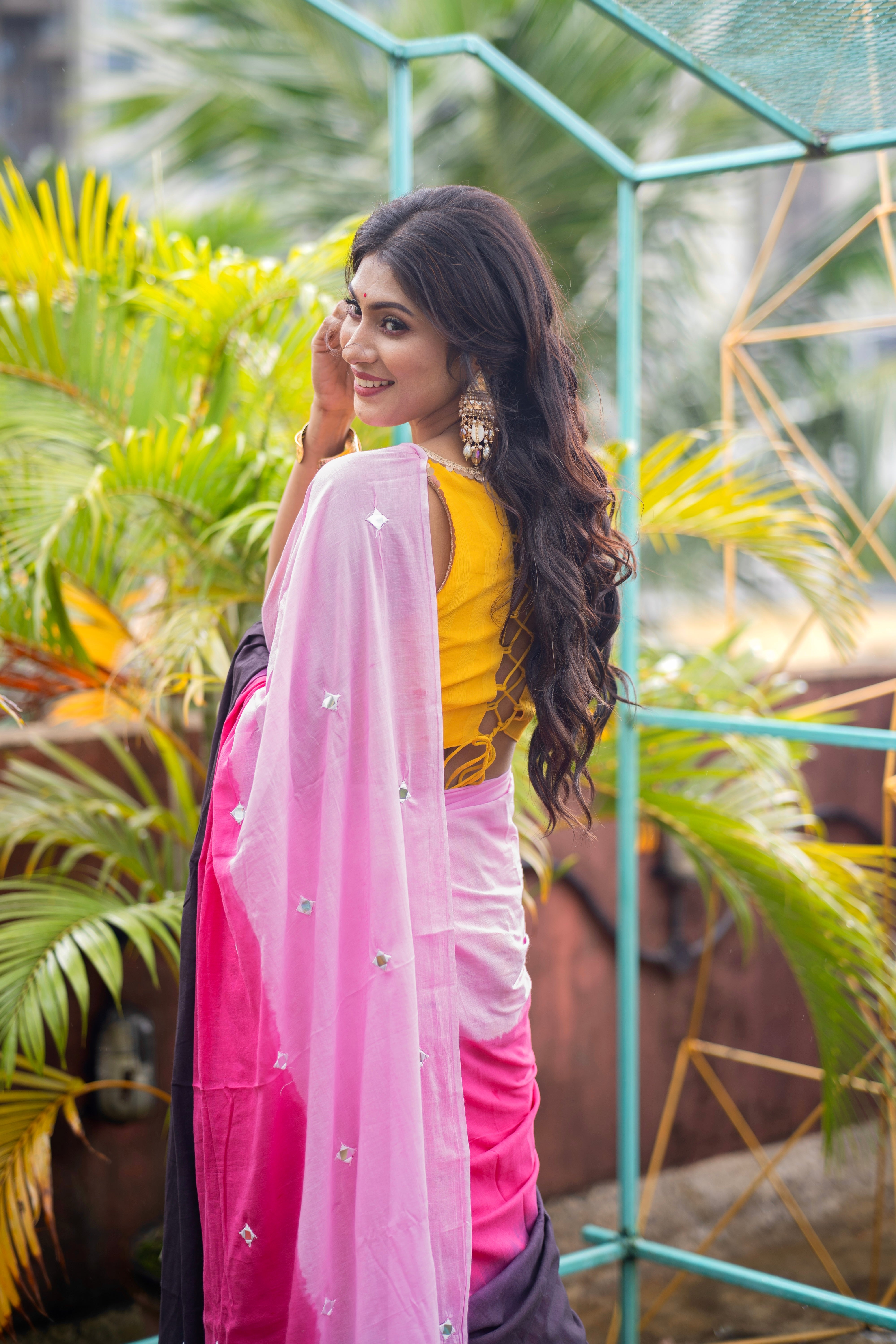 Multicolor pure Mul Mul cotton sarees with mirror work