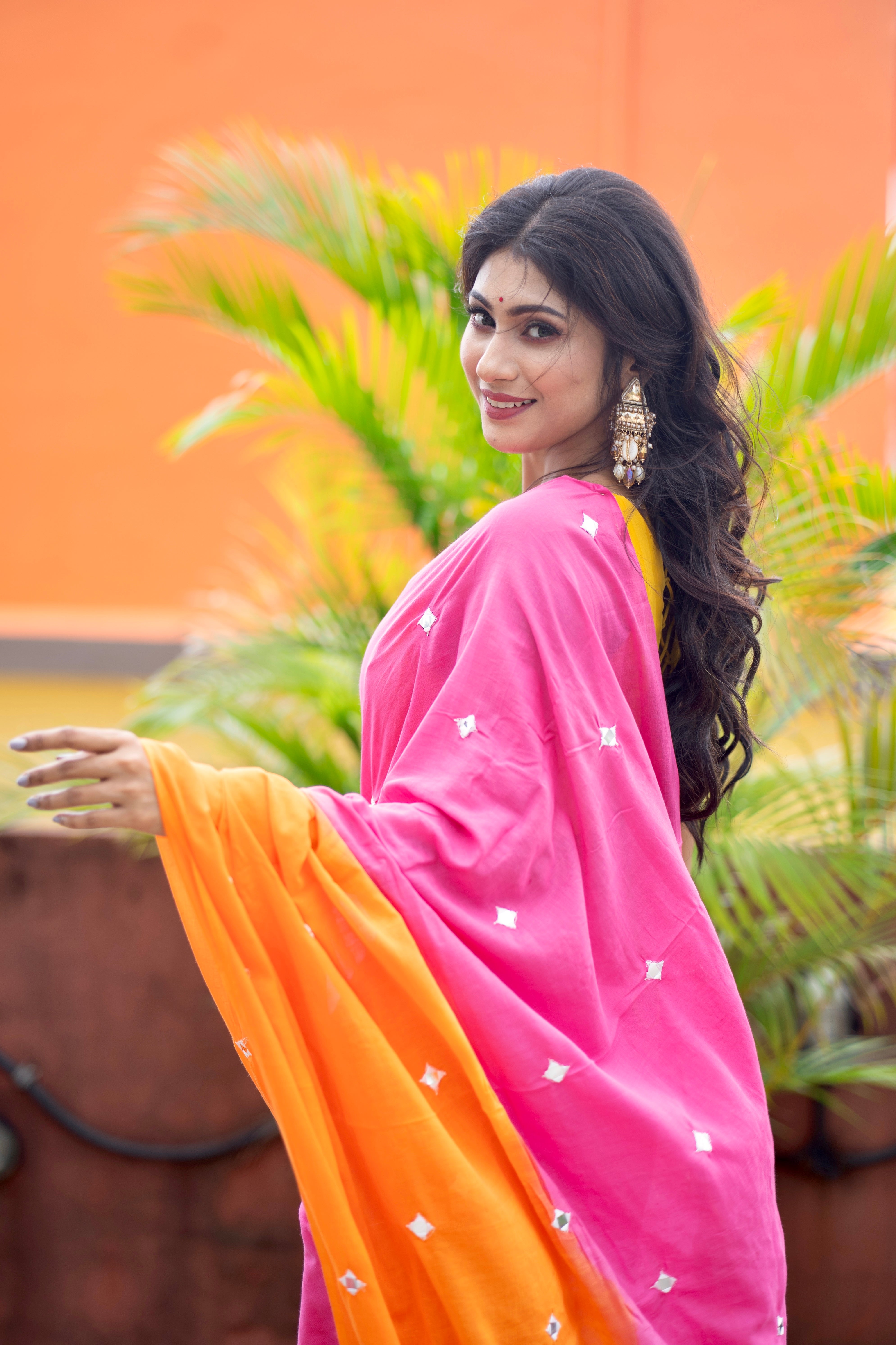 Multicolor pure Mul Mul cotton sarees with mirror work saree