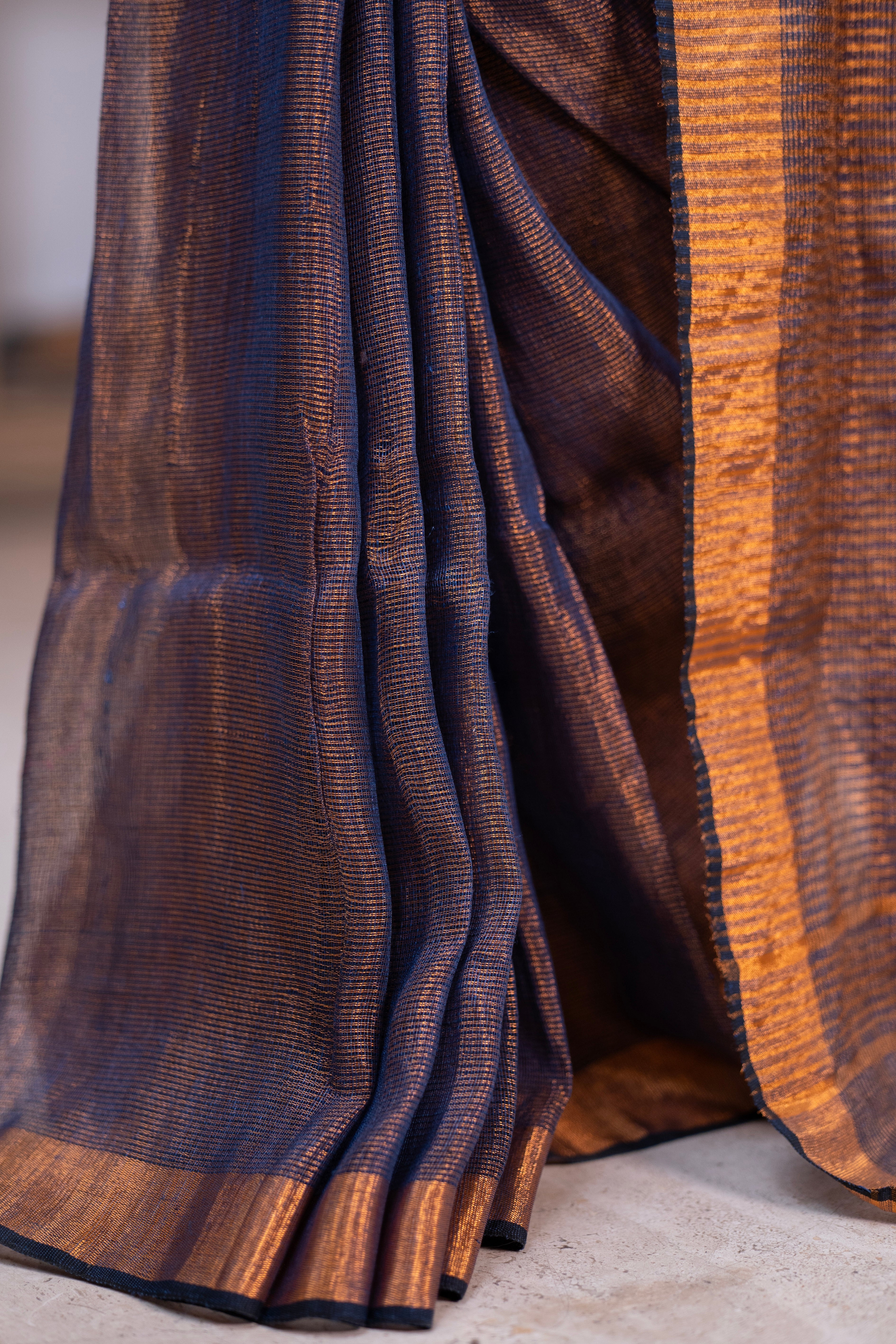 Stone blue Dual Tone Tissue Linen Saree