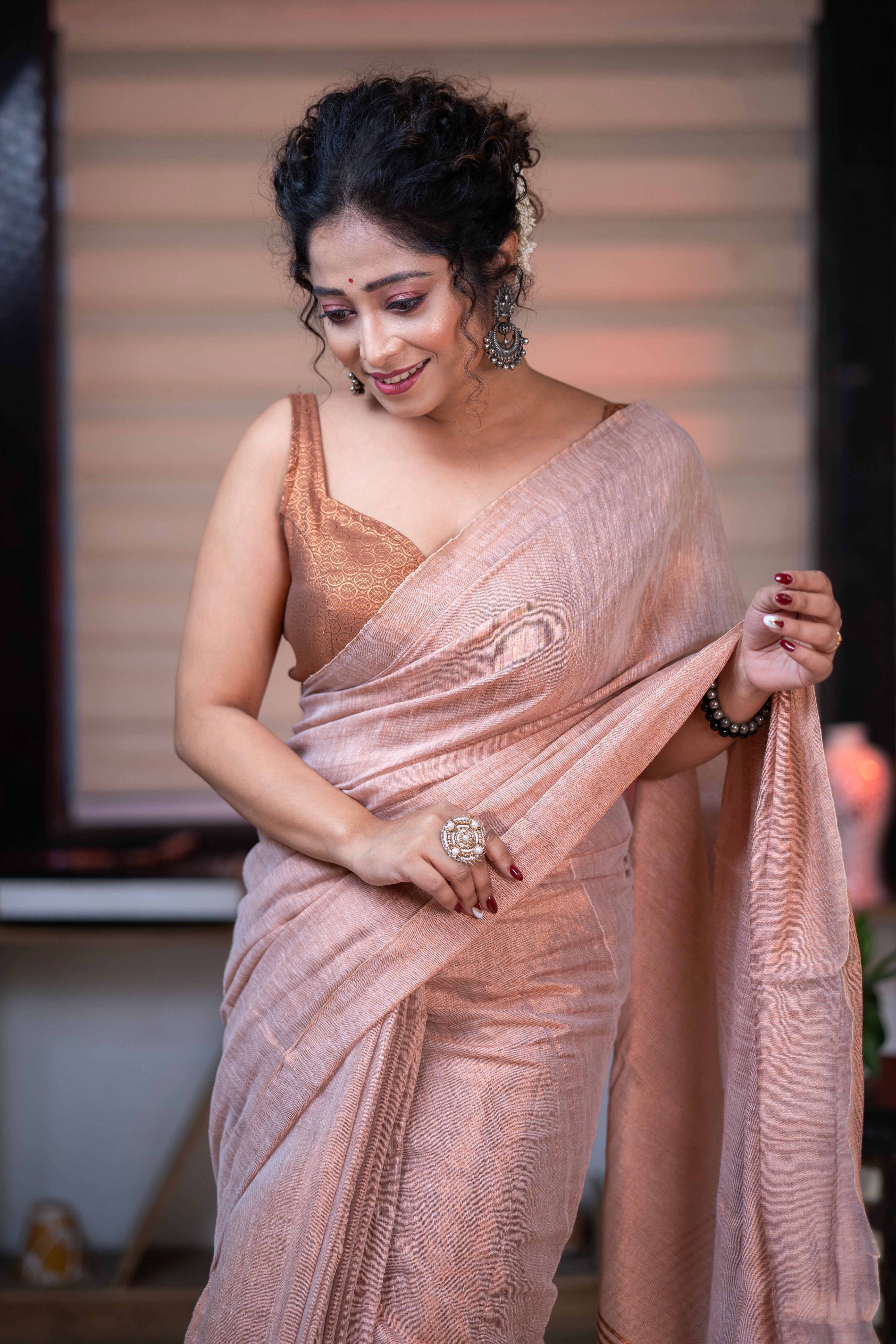 Bare Beige Dual Tone Pure Tissue Saree