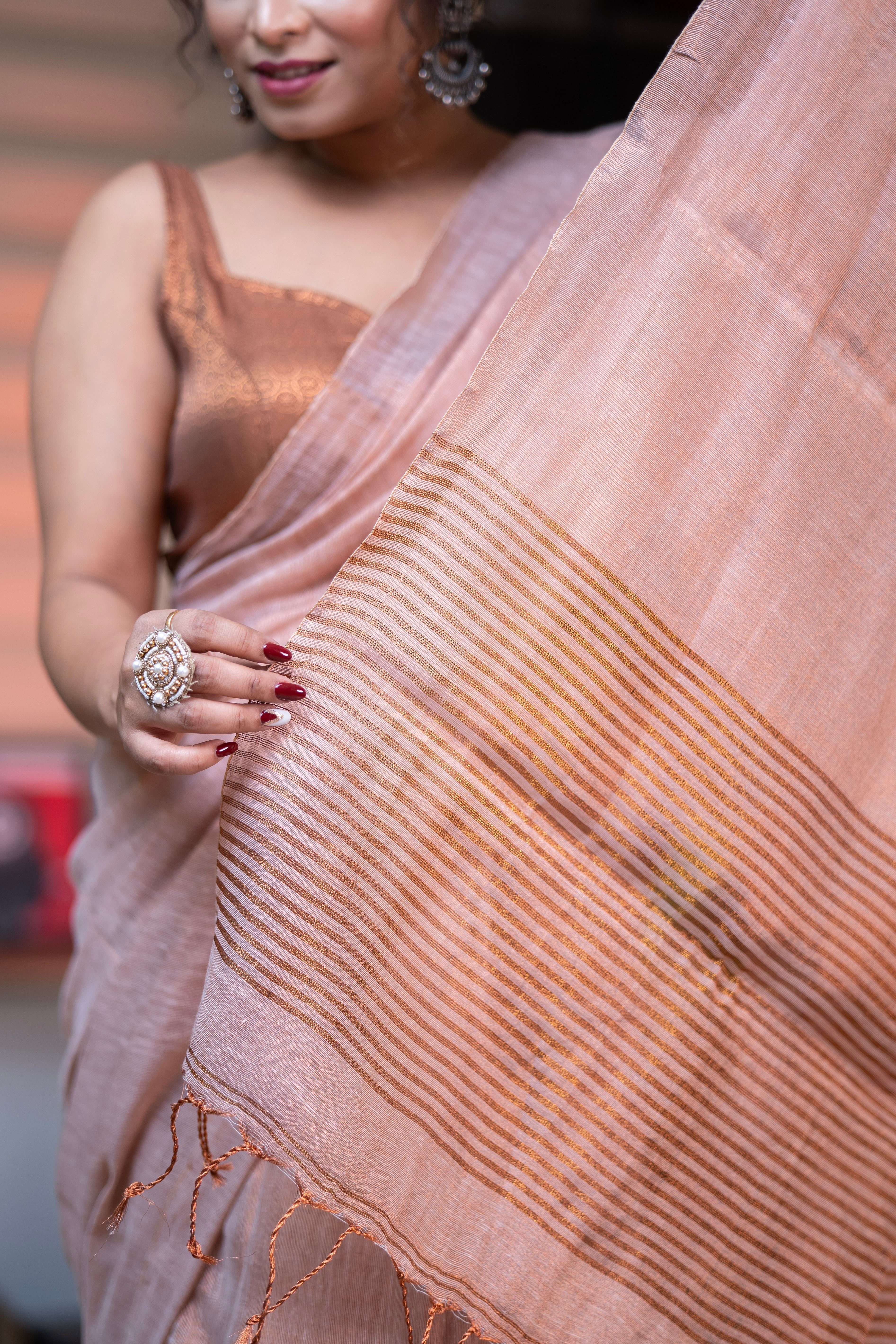 Bare Beige Dual Tone Pure Tissue Saree