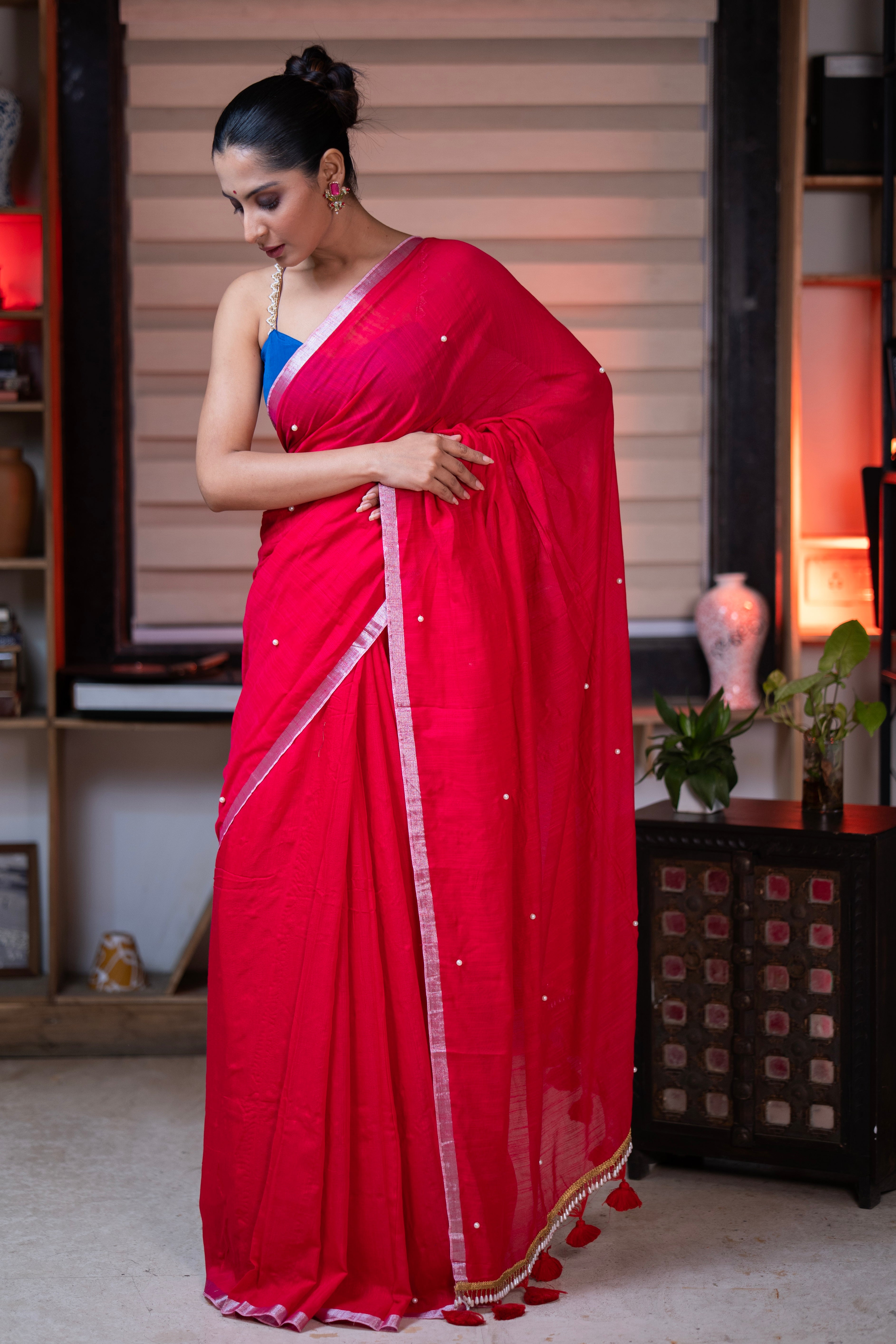 Rani Soft Cotton Saree with Moti Work