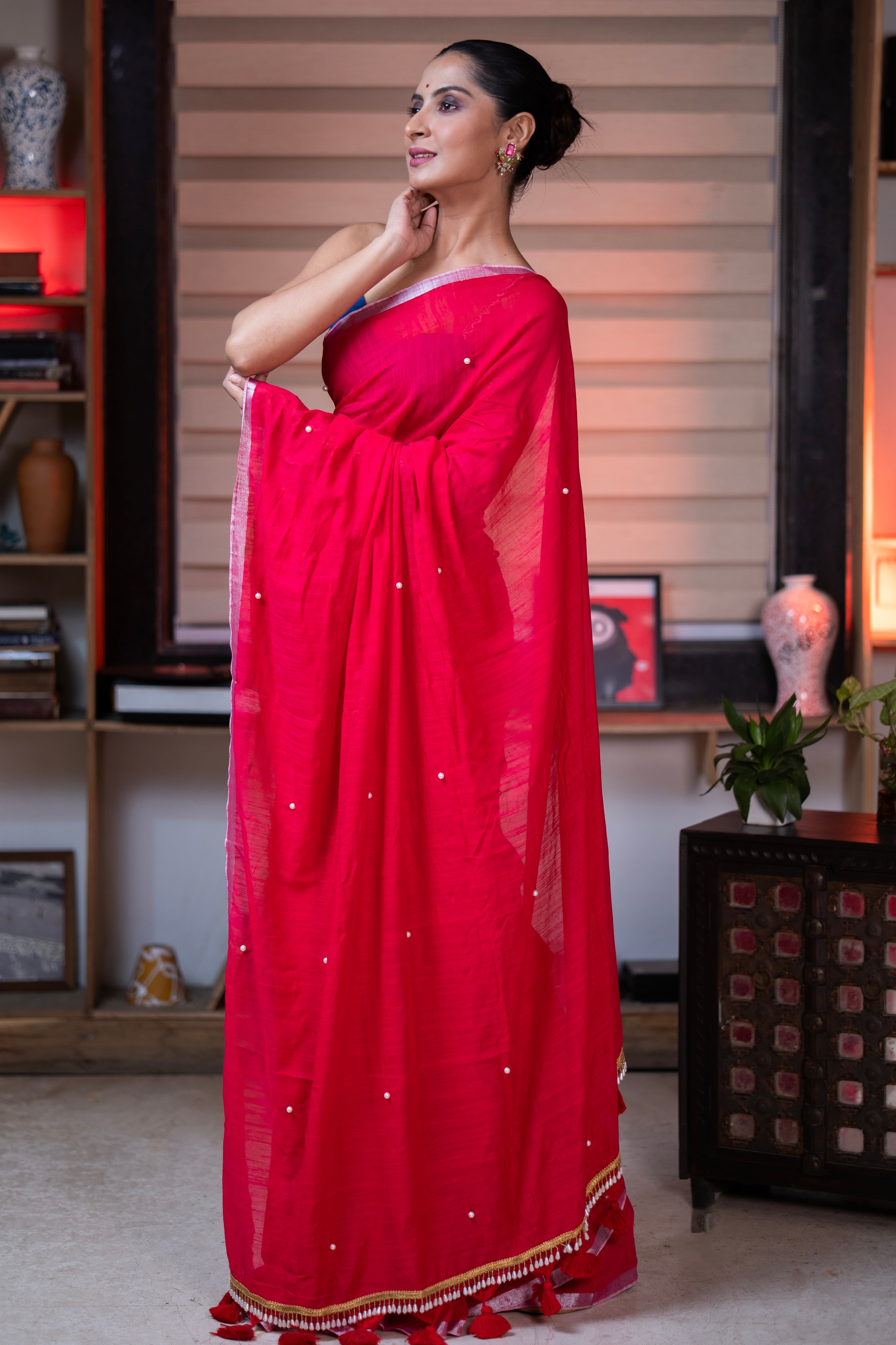 Rani Soft Cotton Saree with Moti Work