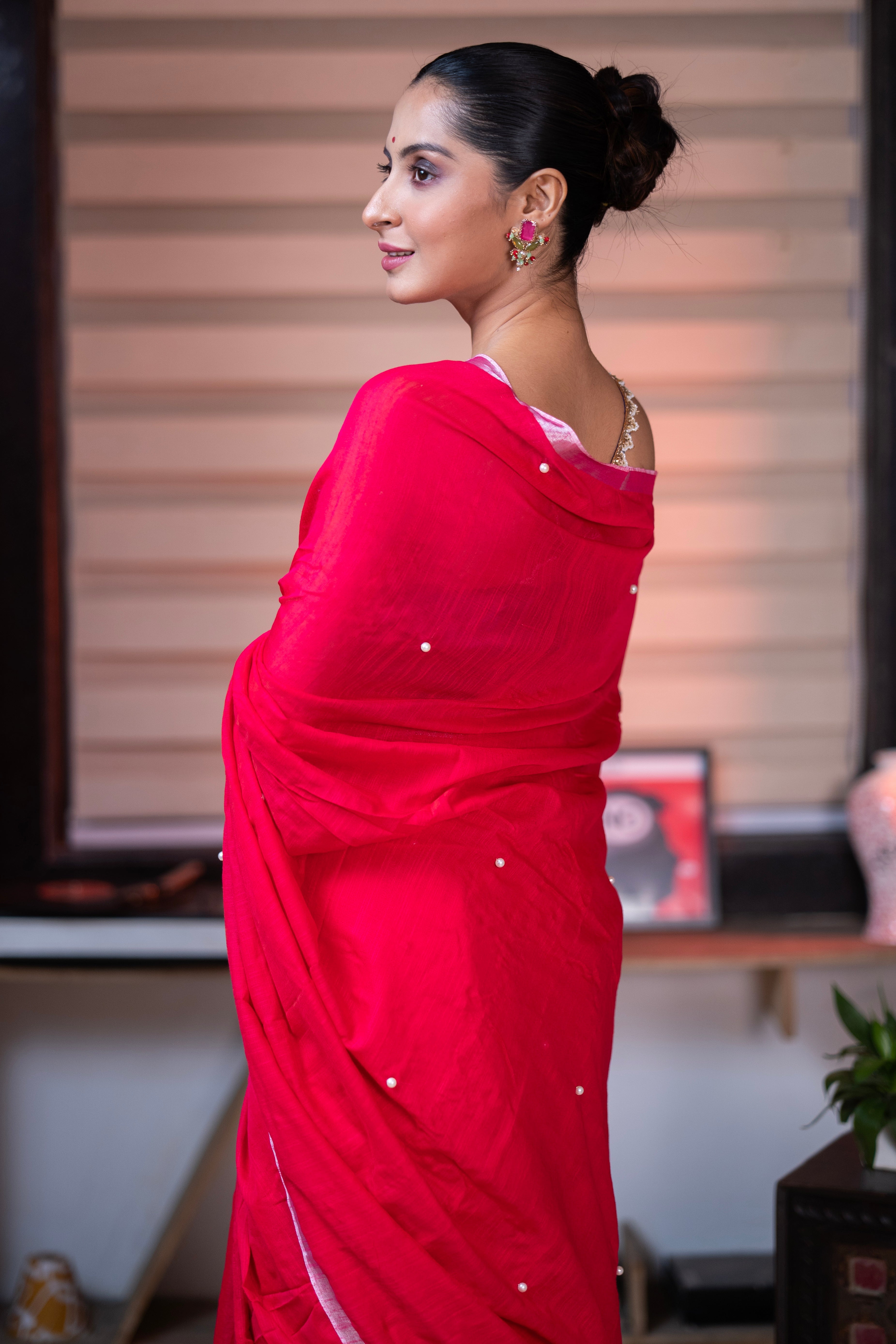 Rani Soft Cotton Saree with Moti Work