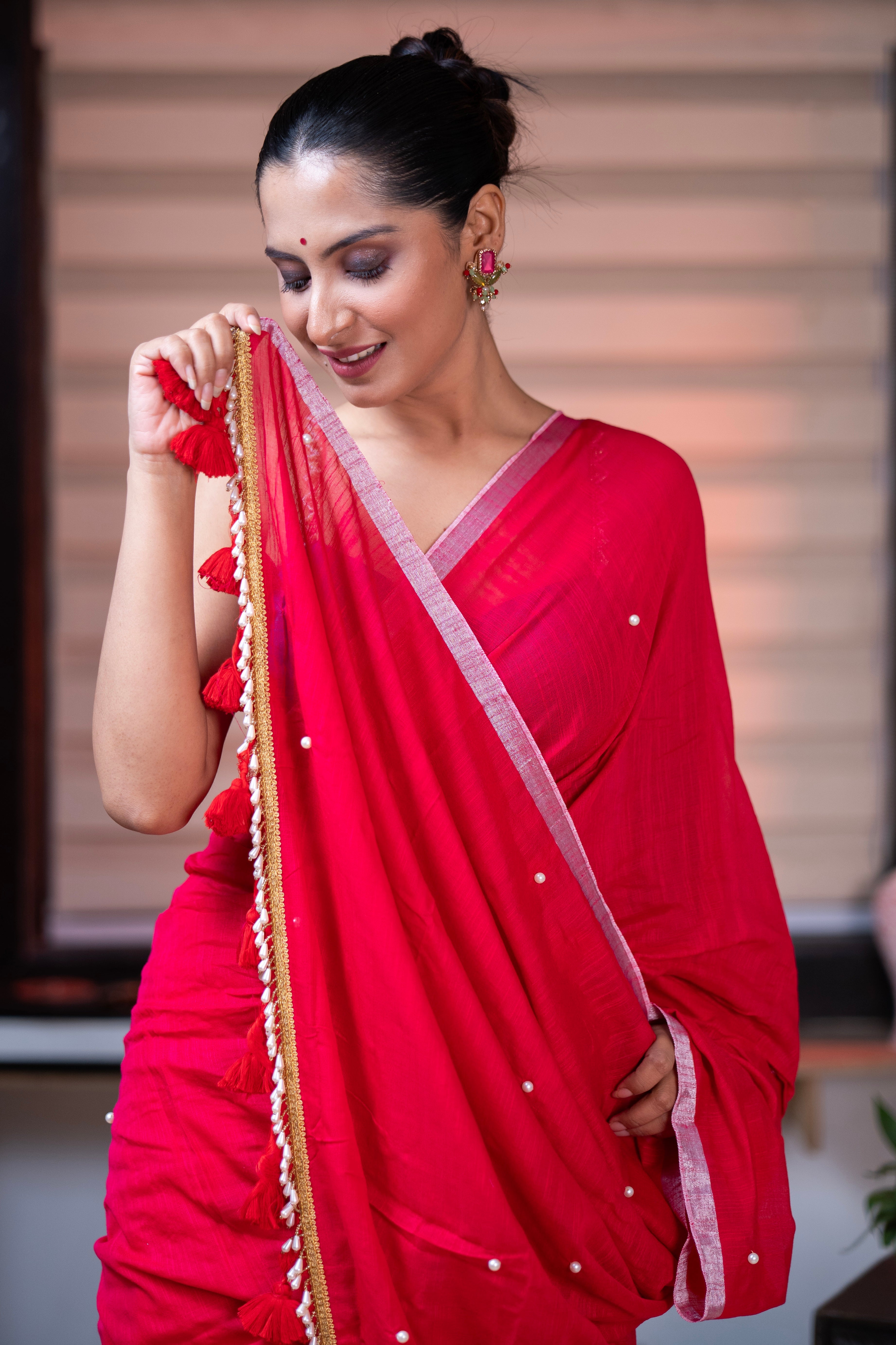 Rani Soft Cotton Saree with Moti Work