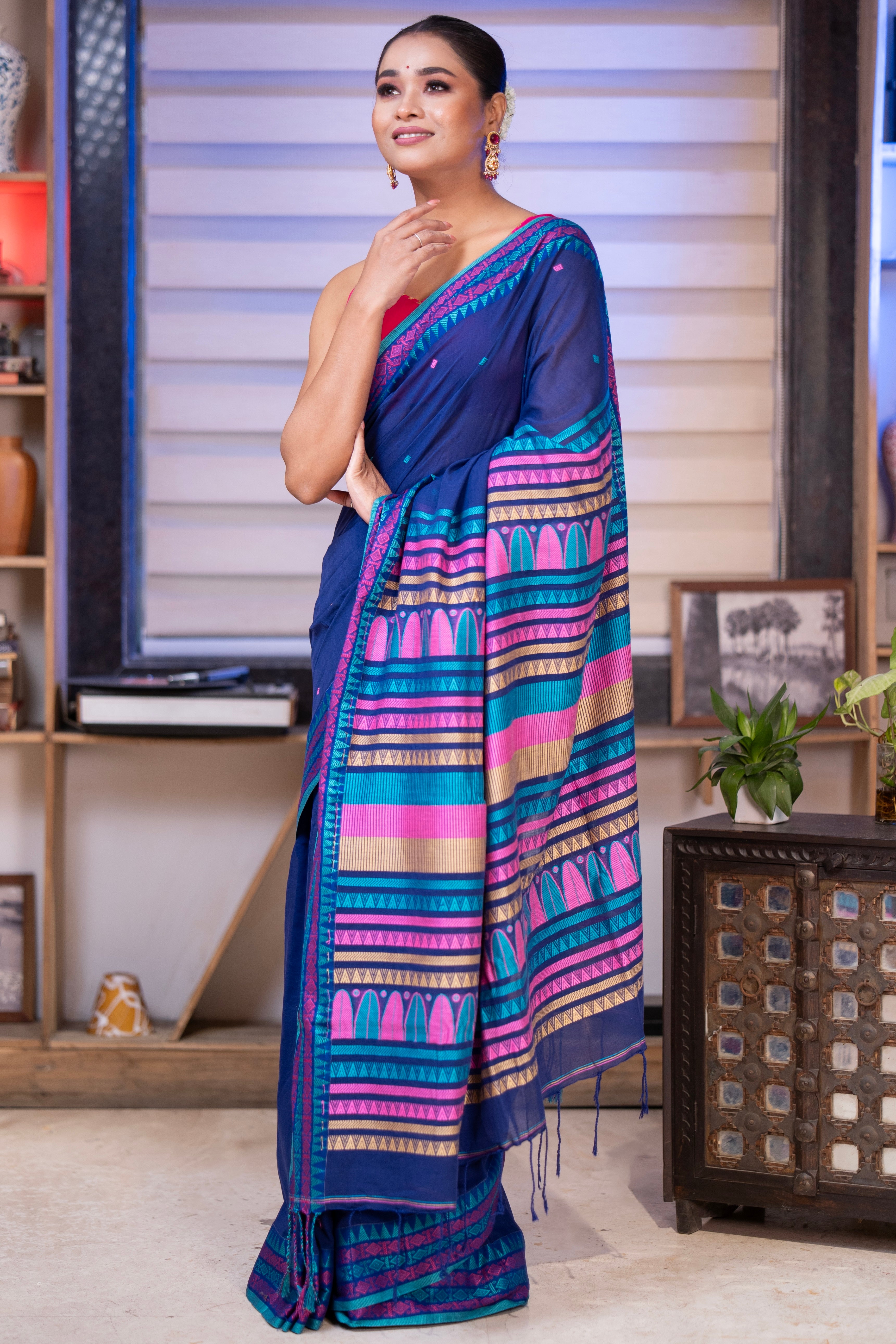 Pure Masrise Cotton Handwoven Saree-Royal Blue