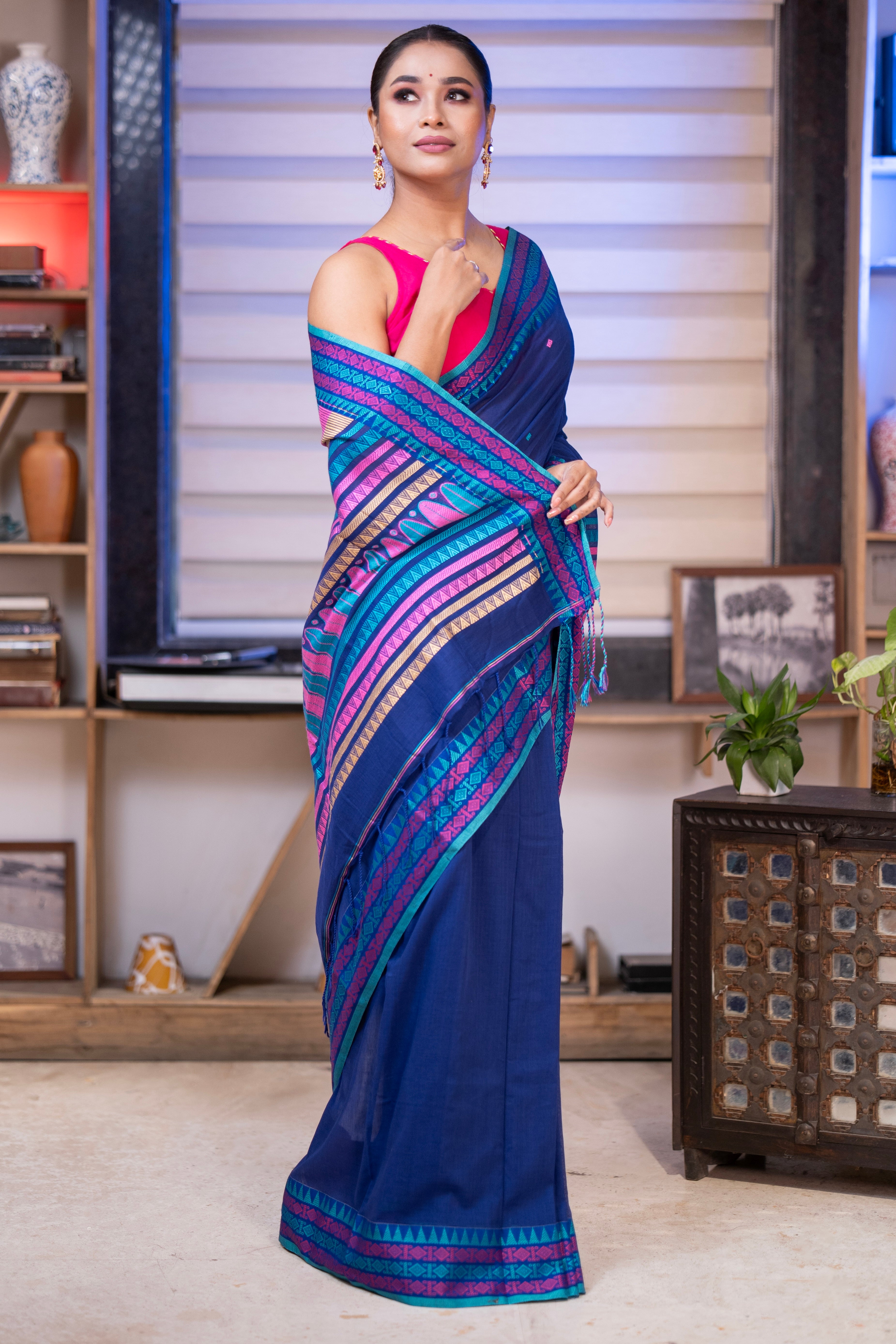 Pure Masrise Cotton Handwoven Saree-Royal Blue
