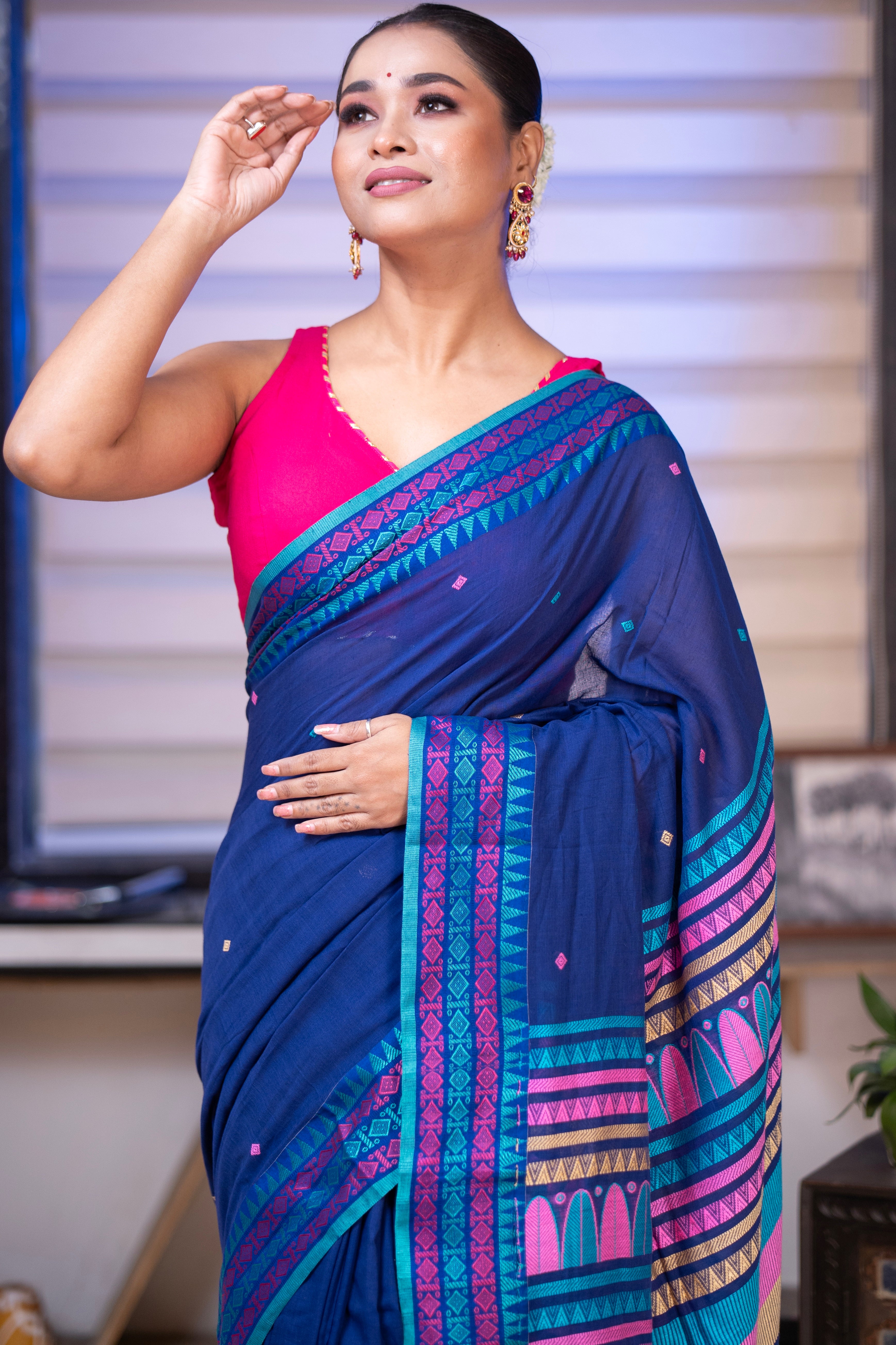 Pure Masrise Cotton Handwoven Saree-Royal Blue