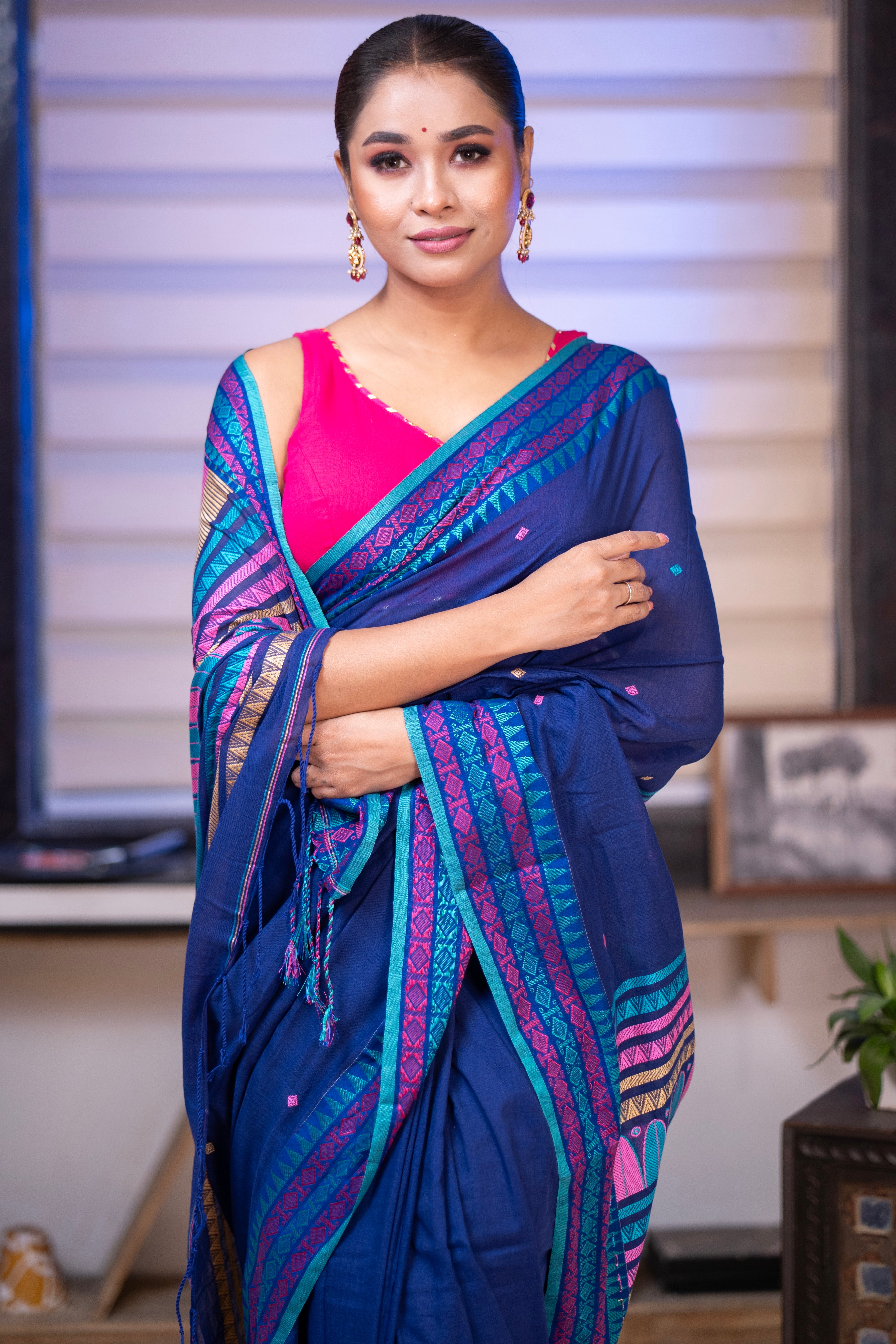 Pure Masrise Cotton Handwoven Saree-Royal Blue