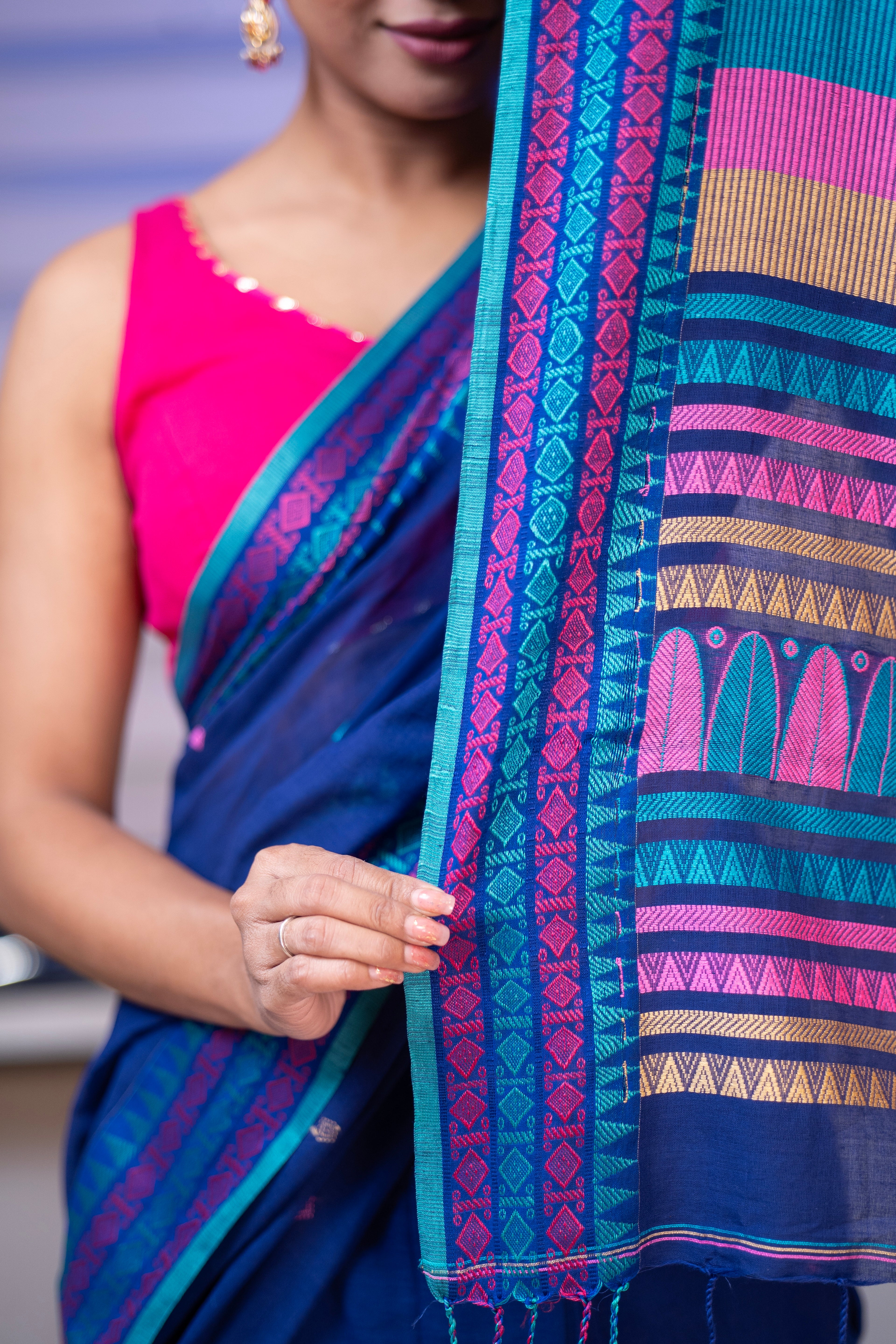 Pure Masrise Cotton Handwoven Saree-Royal Blue