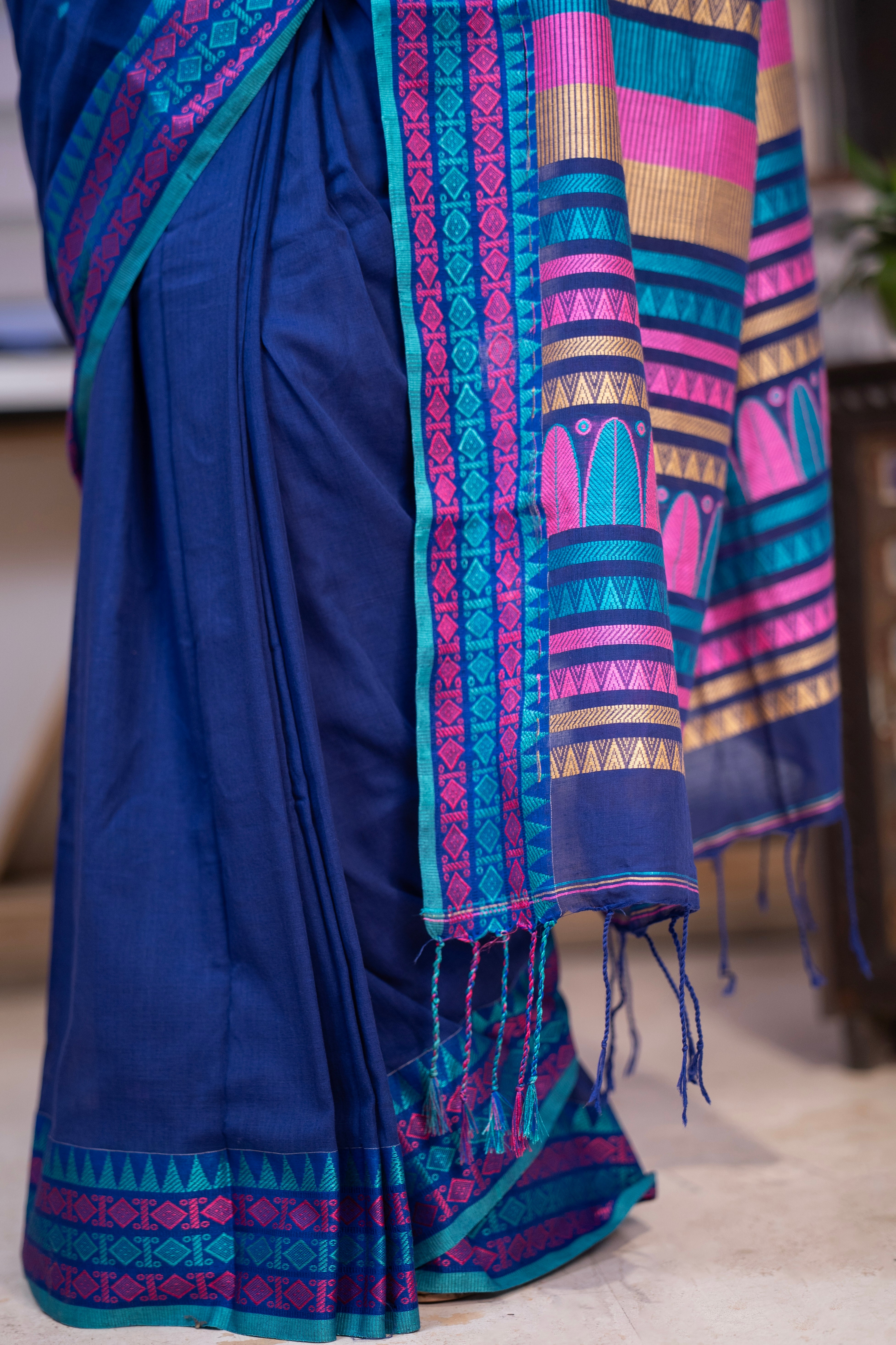 Pure Masrise Cotton Handwoven Saree-Royal Blue