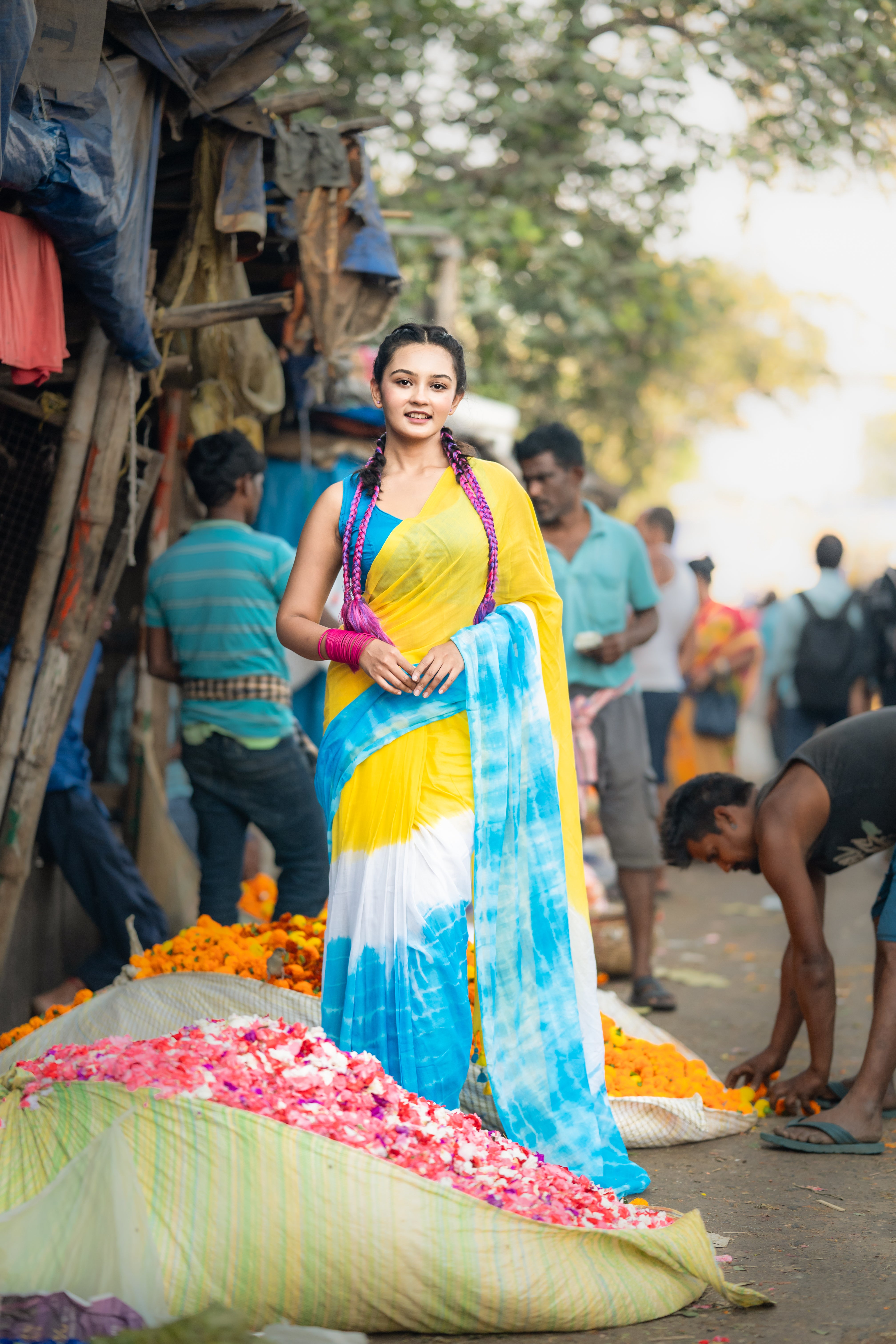 Riturang Yellow Multi Shibori Mul Mul Cotton Saree
