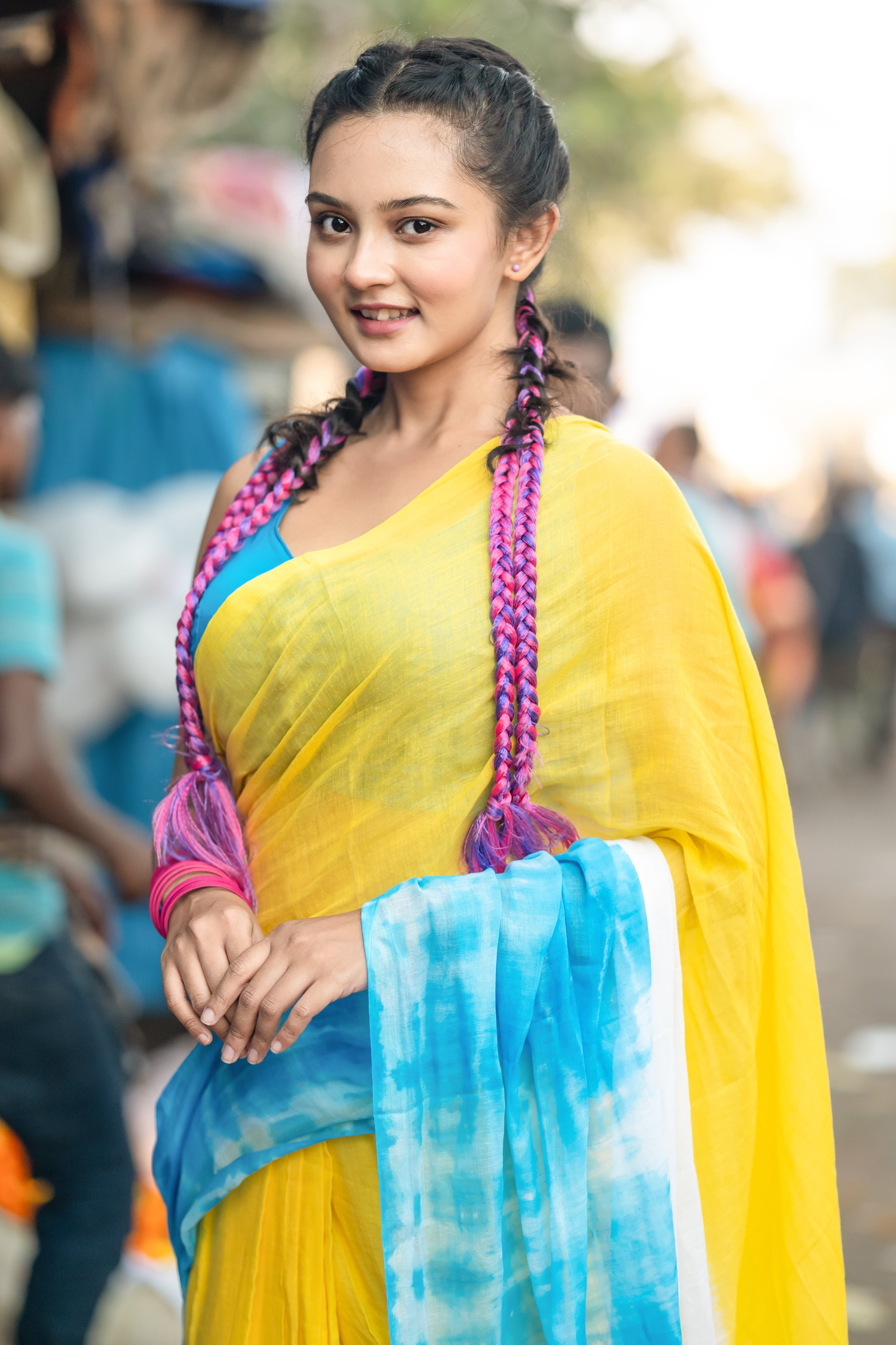 Riturang Yellow Multi Shibori Mul Mul Cotton Saree