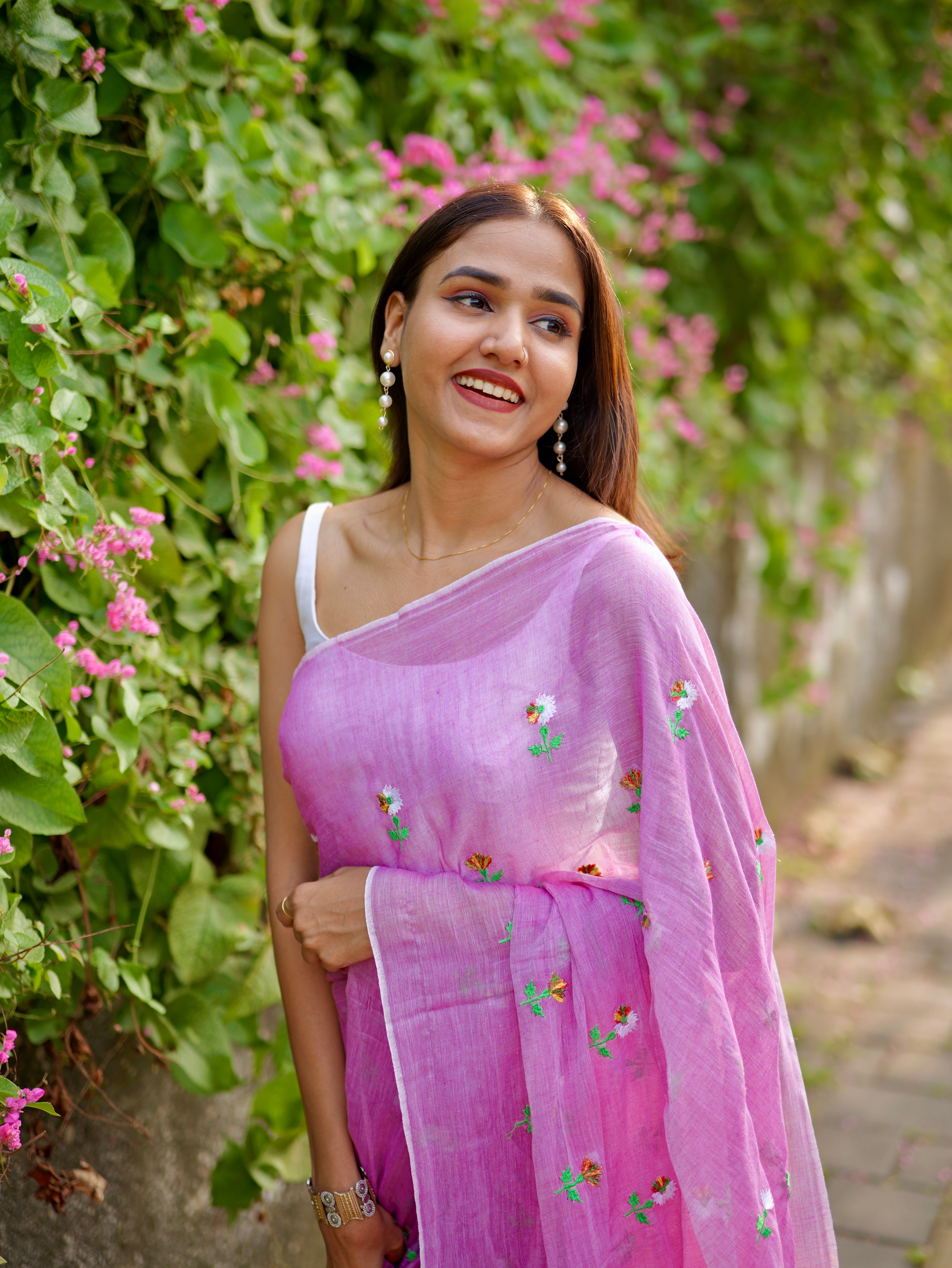 Lavender Embroidered Mul Mul Cotton Saree