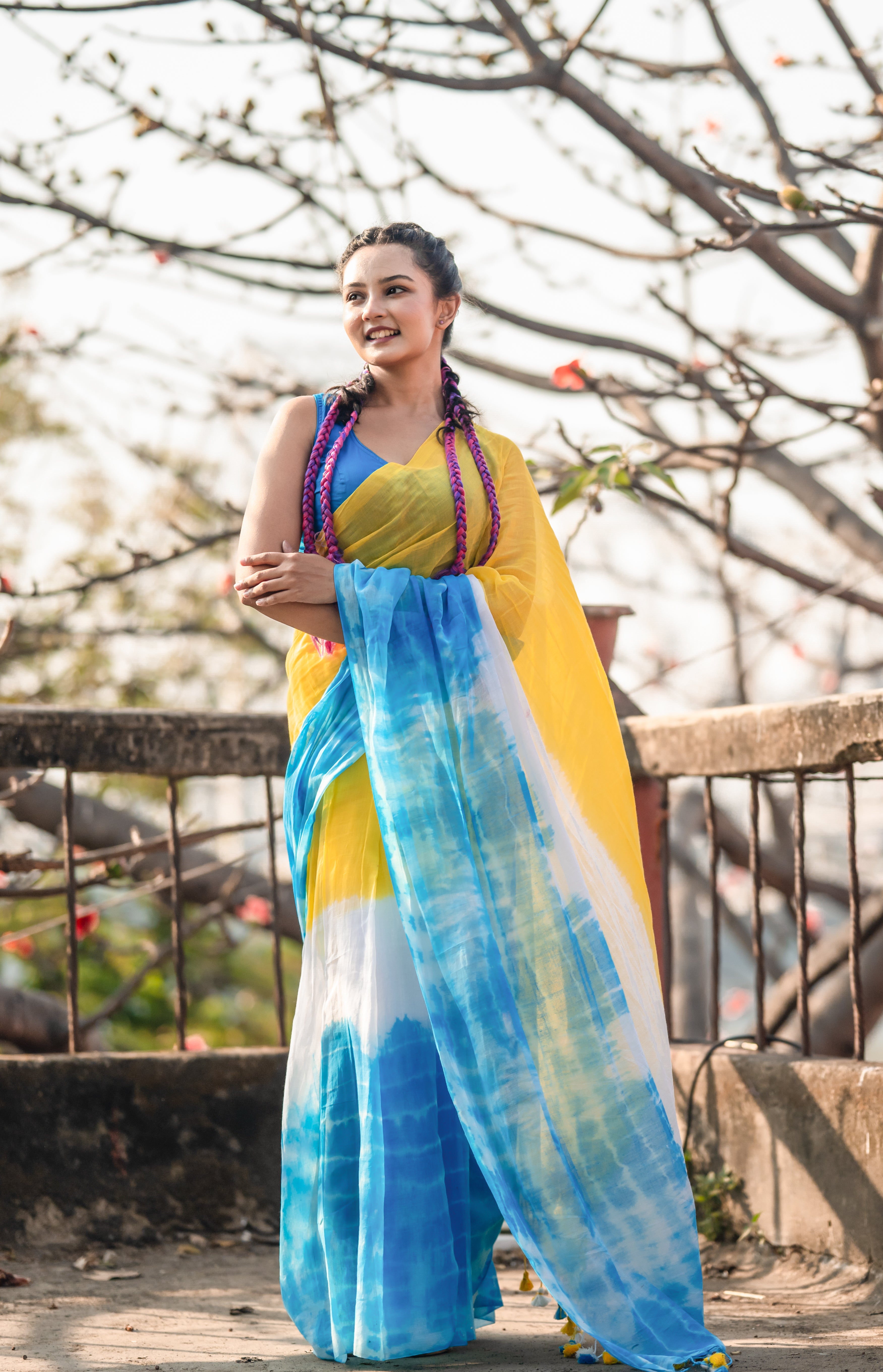 Riturang Yellow Multi Shibori Mul Mul Cotton Saree