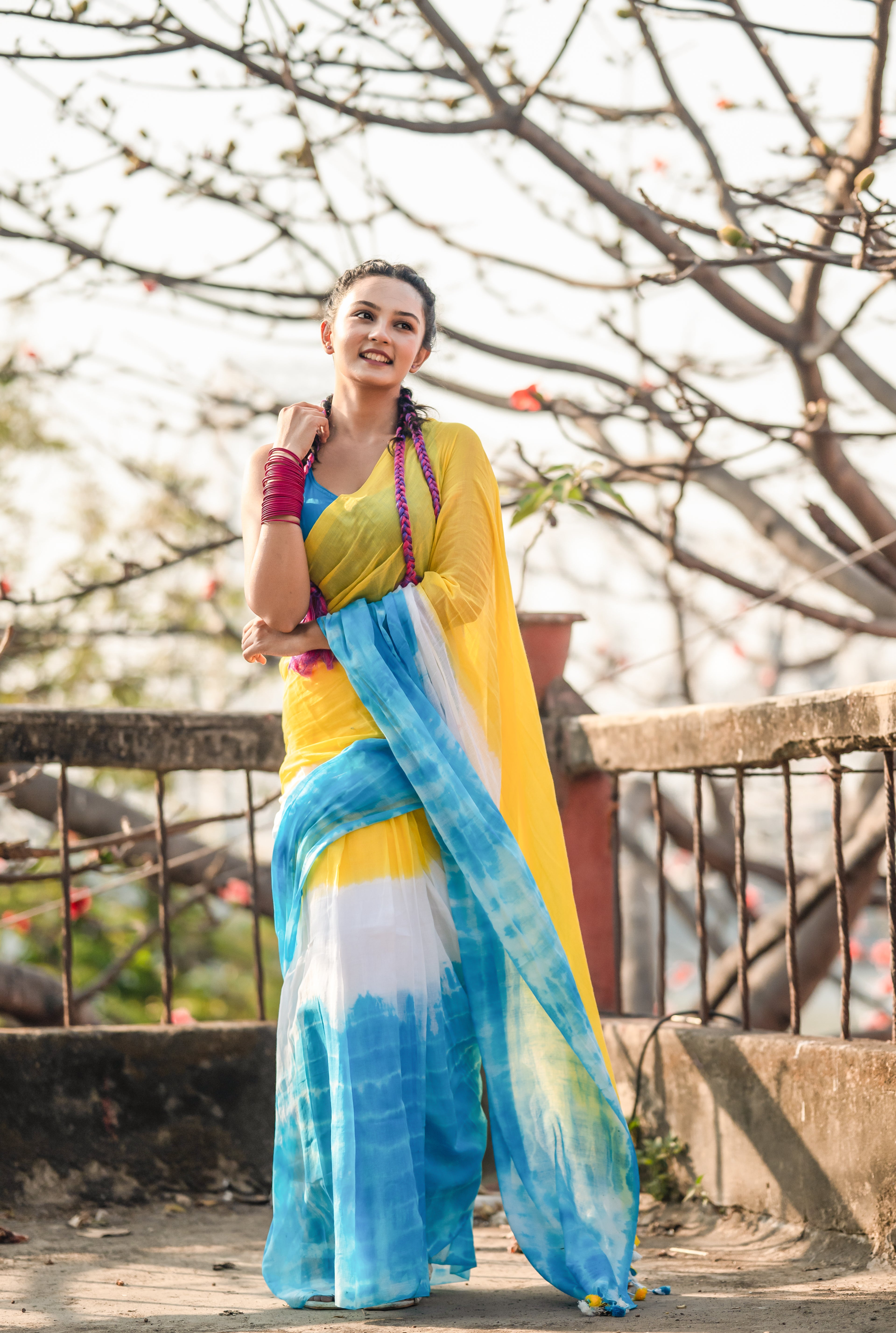 Riturang Yellow Multi Shibori Mul Mul Cotton Saree