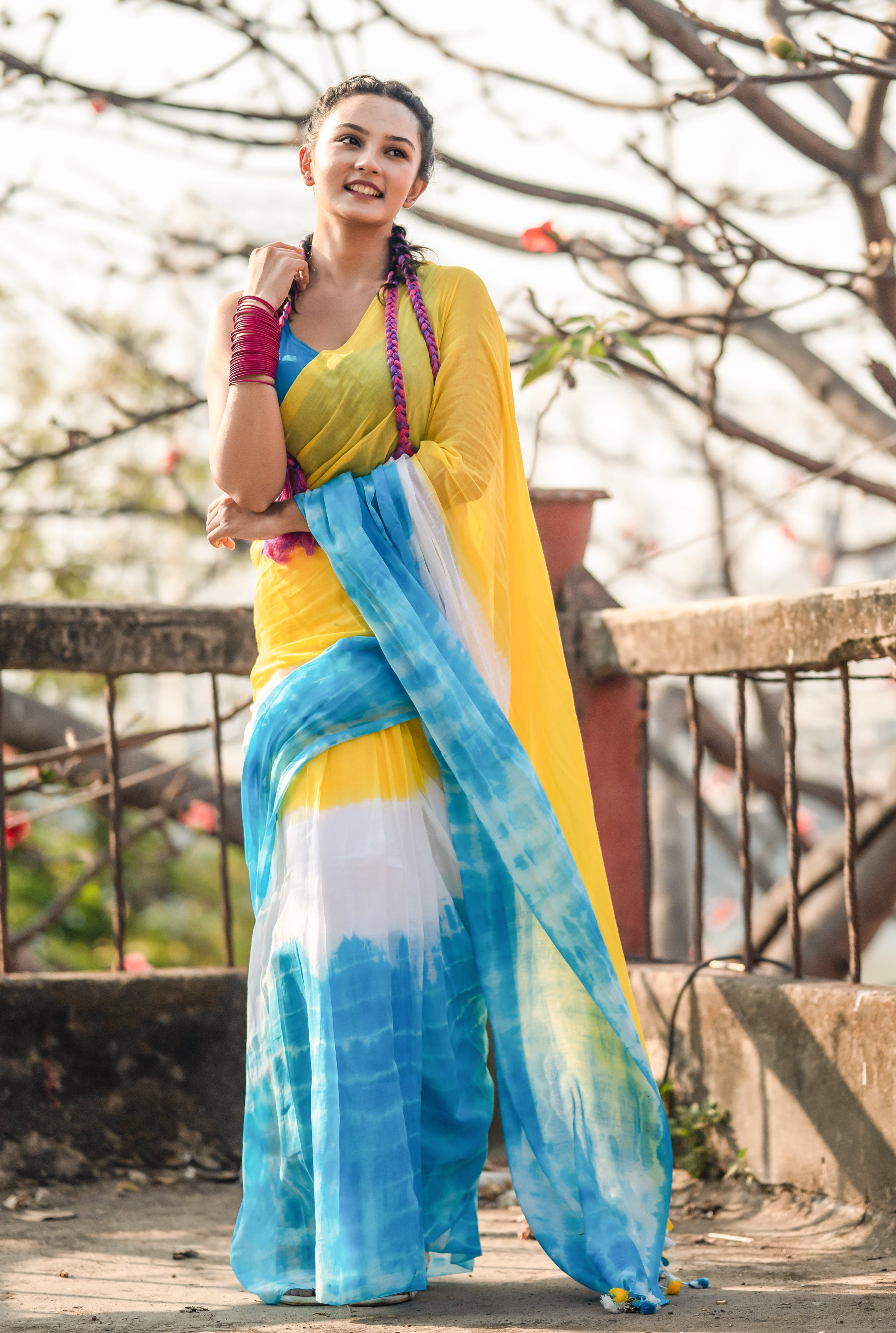 Riturang Yellow Multi Shibori Mul Mul Cotton Saree