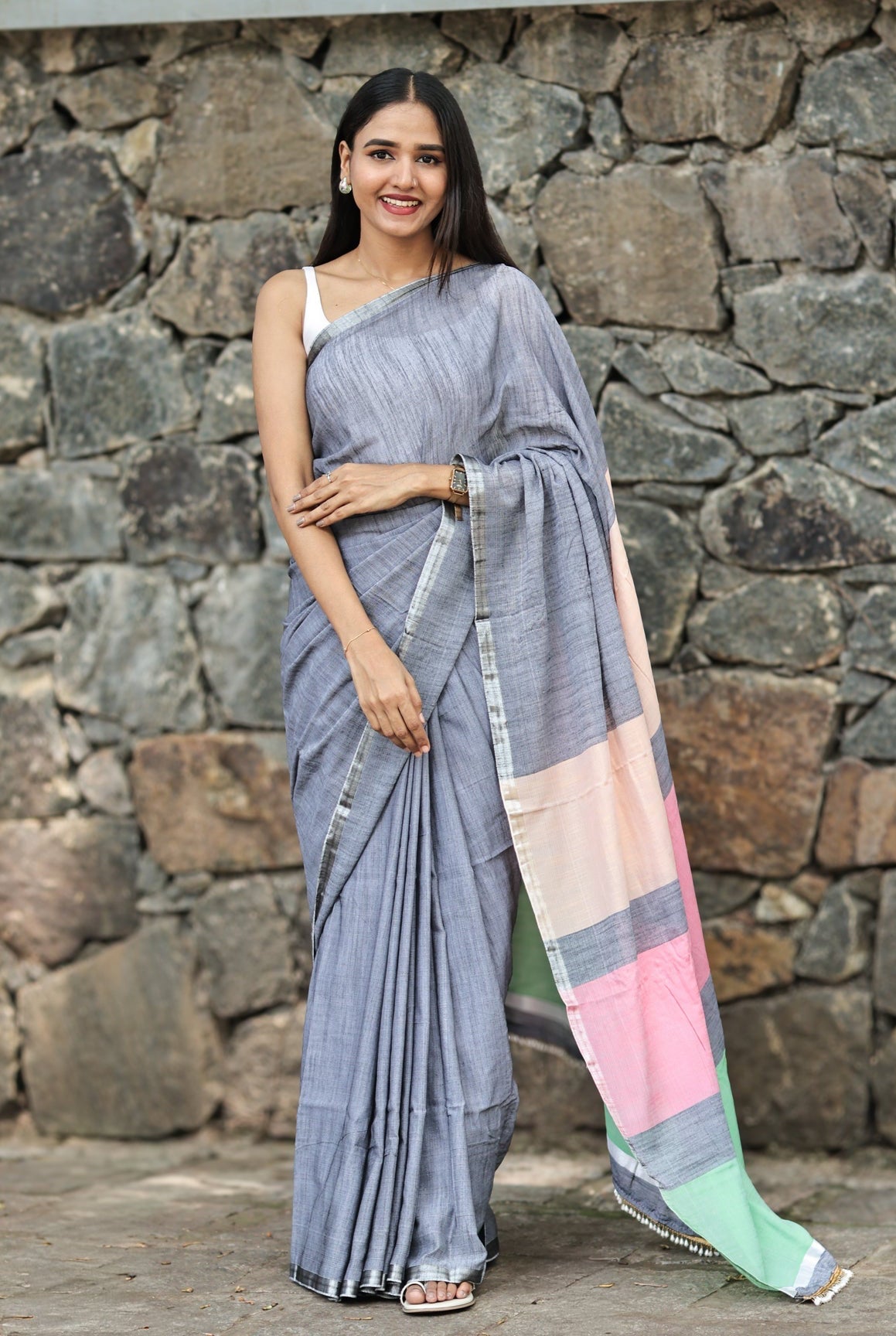 Grey Premium soft Cotton Saree