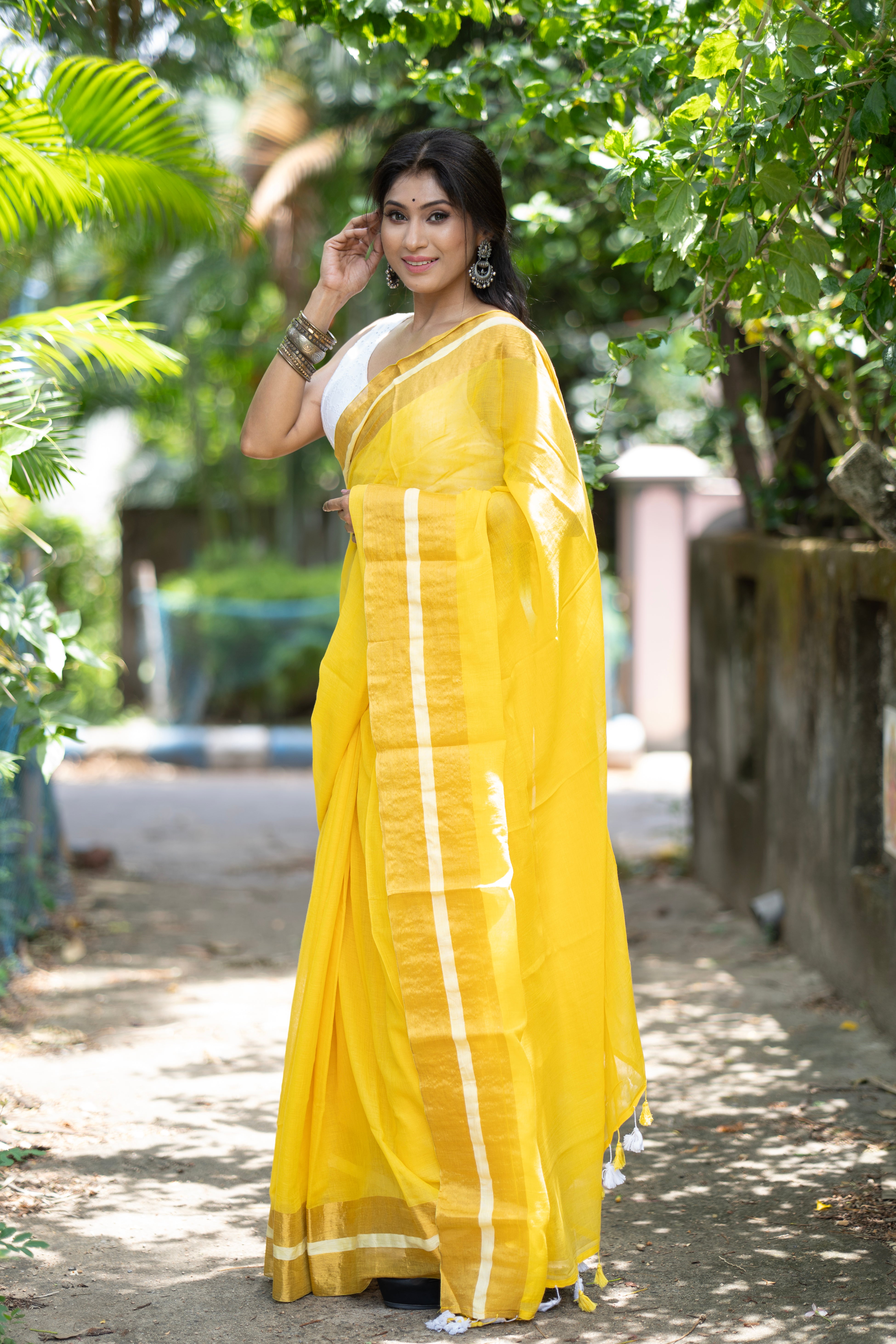 Divya Yellow Mul Mul Cotton Saree
