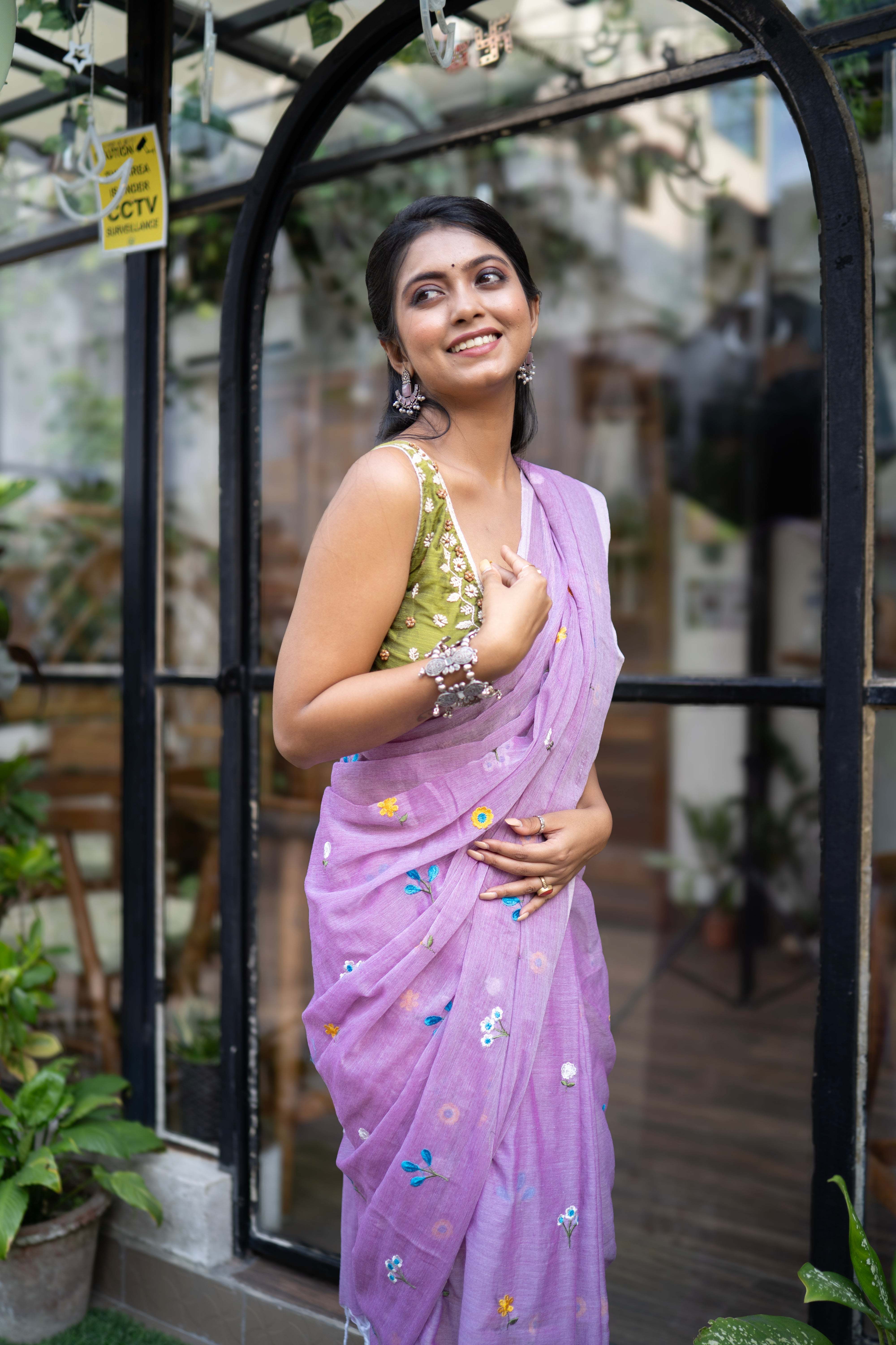 Lavender Embroidered Pure Mul Cotton Saree