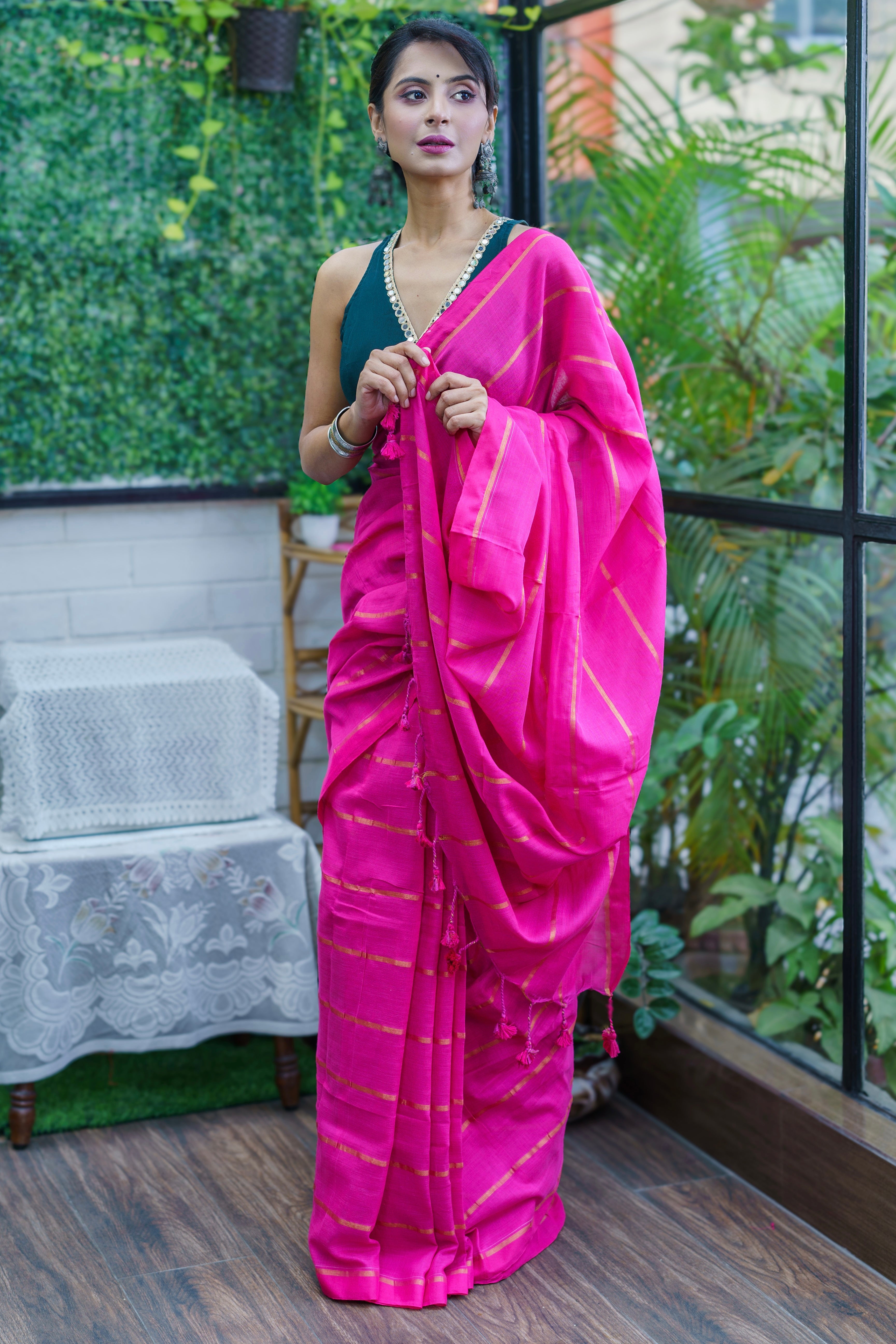 Rani pure khadi cotton striped saree