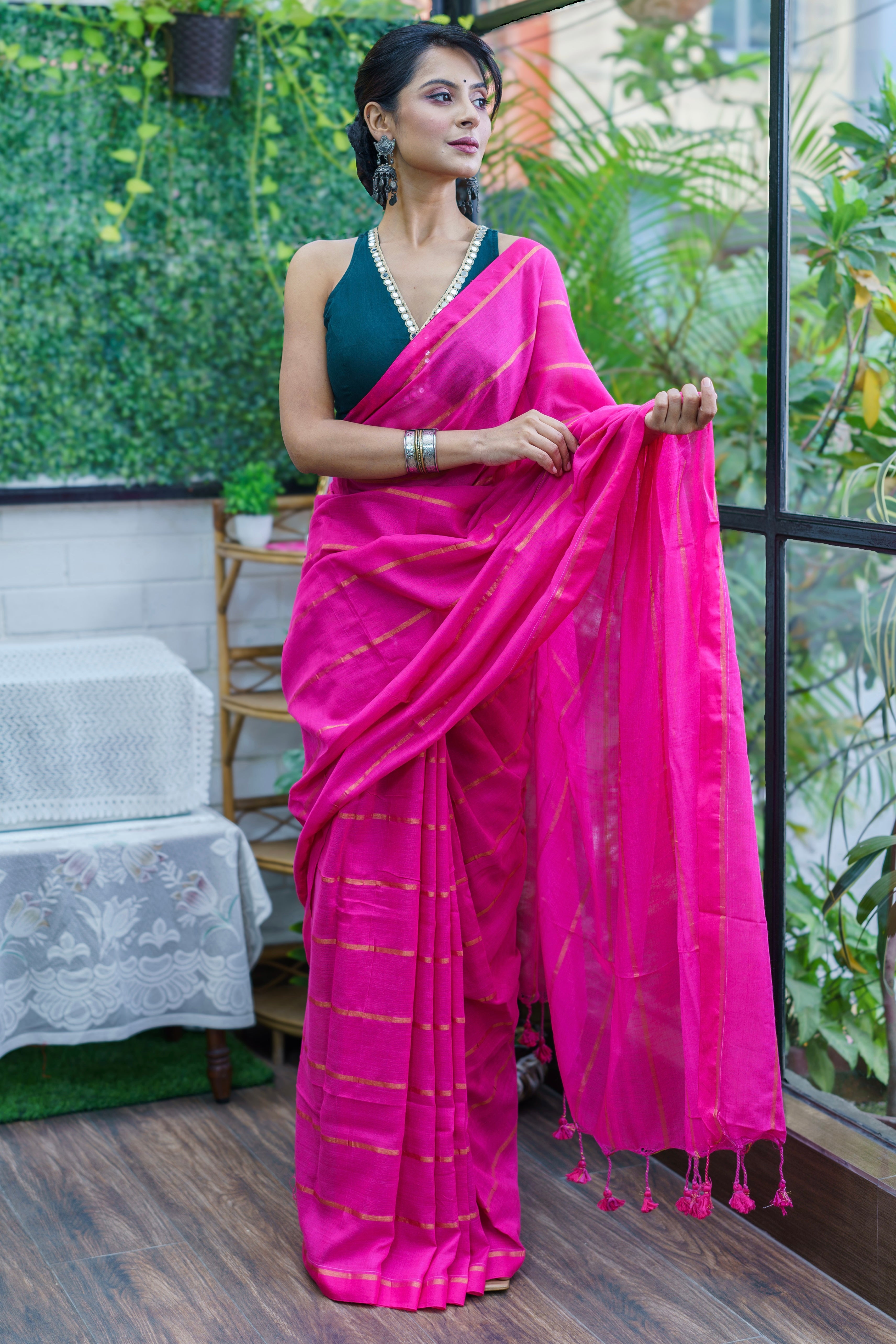 Rani pure khadi cotton striped saree