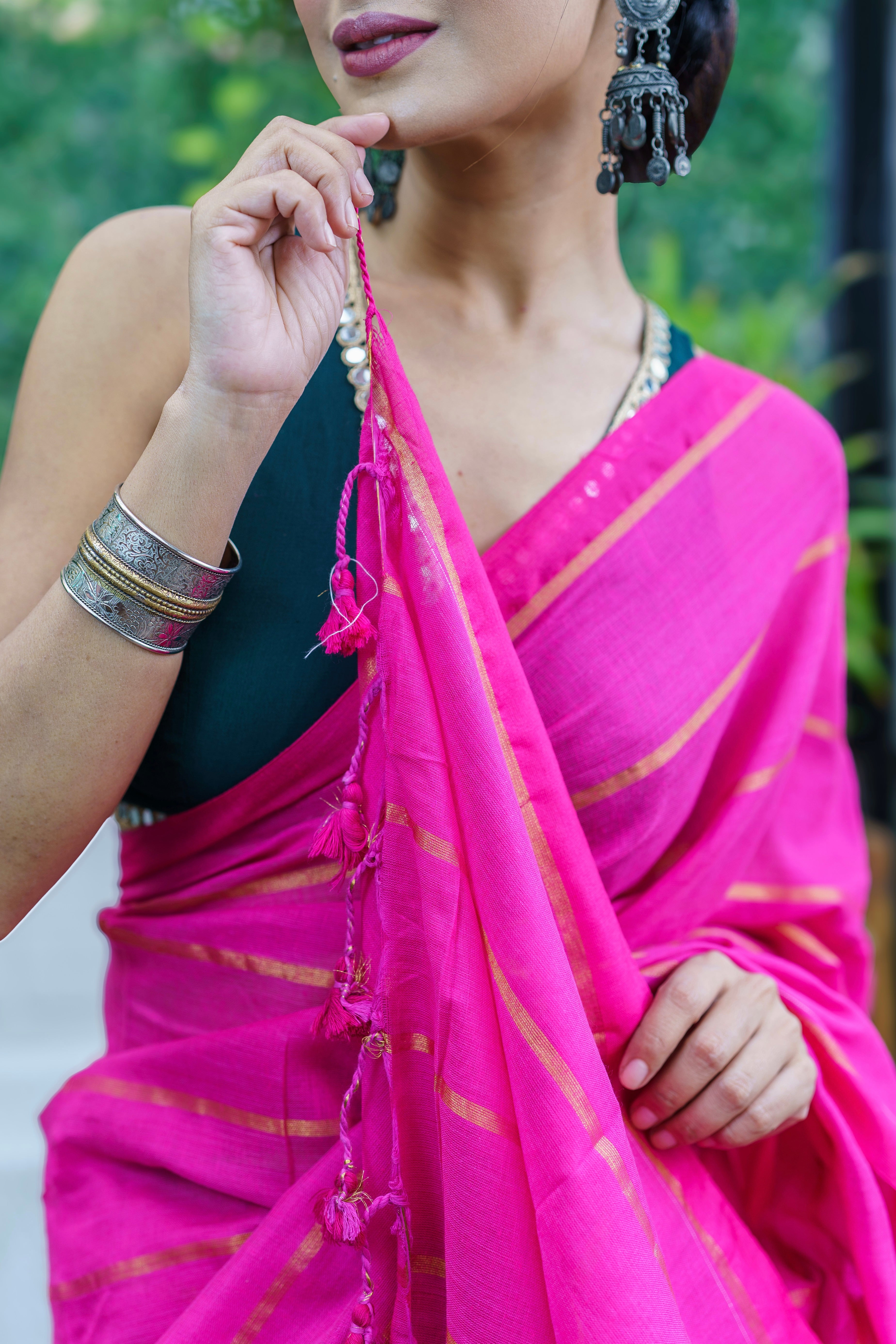 Rani pure khadi cotton striped saree